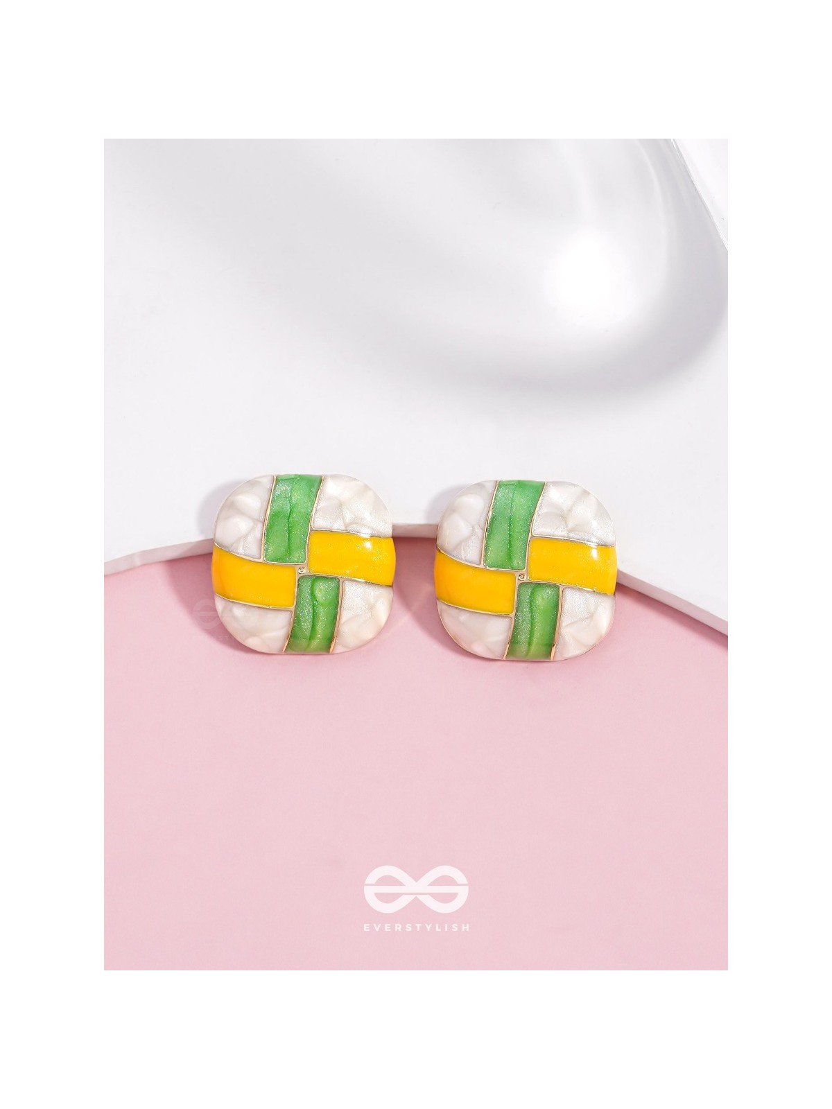 Geometric Puzzles - Enamelled Stud Earrings