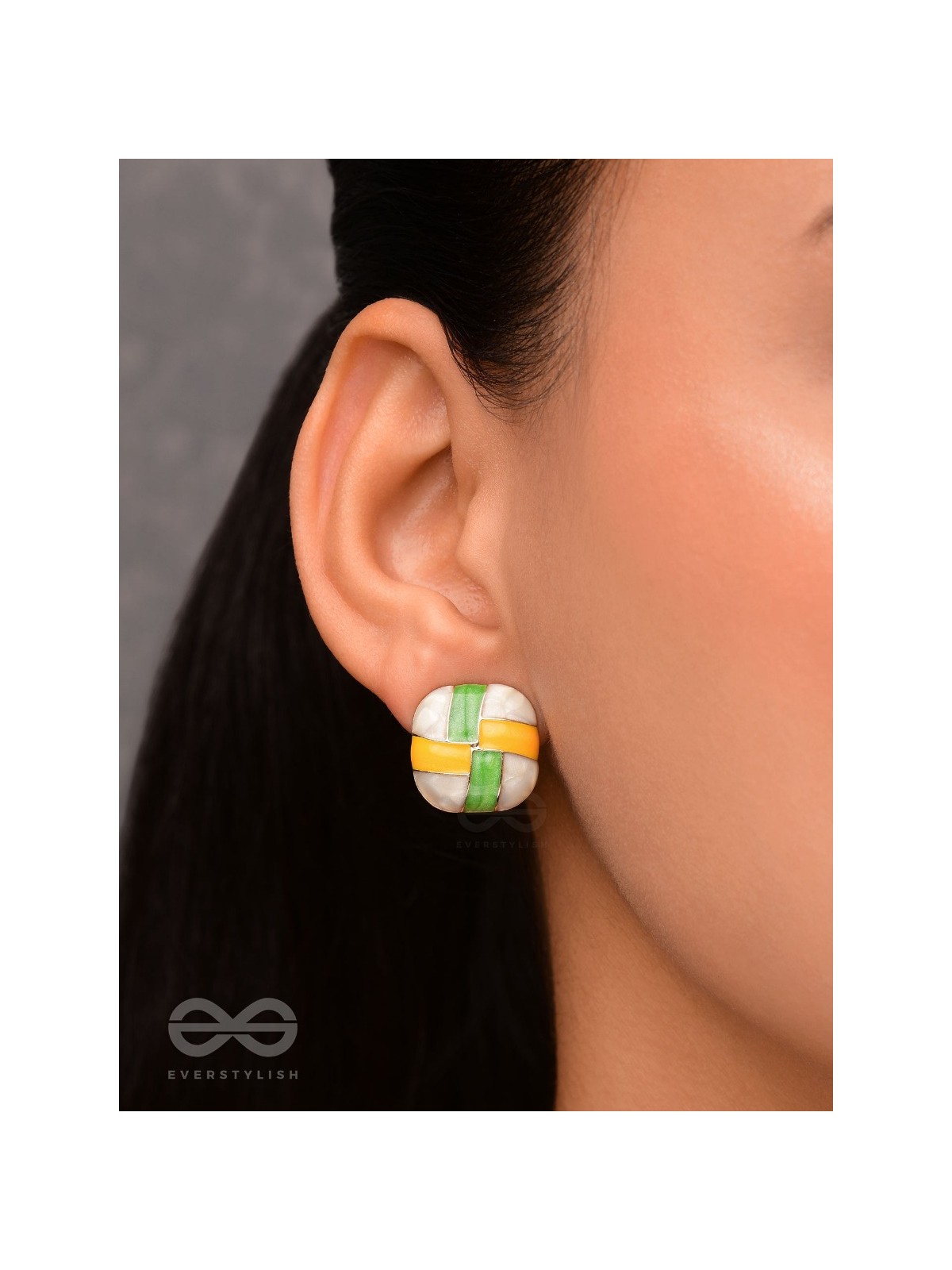 Geometric Puzzles - Enamelled Stud Earrings