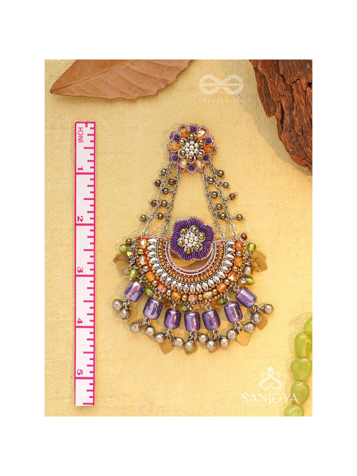 Anandabhuj- The Auroral Merriment- Resham, Beads And Glass Drops Hand Embroidered Oxidised Earrings