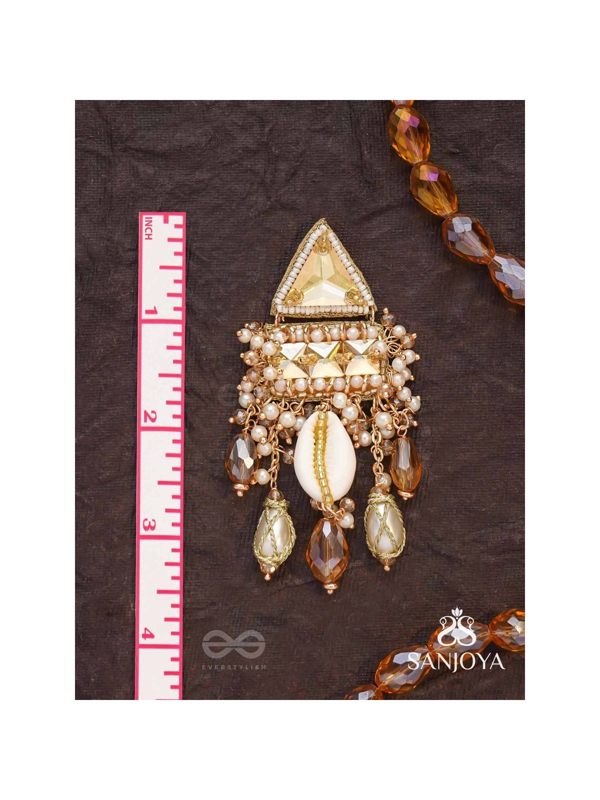 Ruchaka - Coastline Treasures - Beads, Shells And Glass Drop Hand Embroidered Earrings