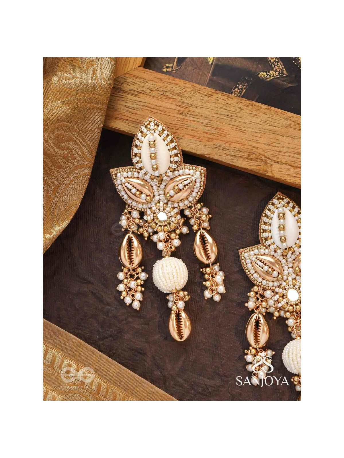 Pavi - Winter Wonderland - Beads And Shells Hand Embroidered Earrings