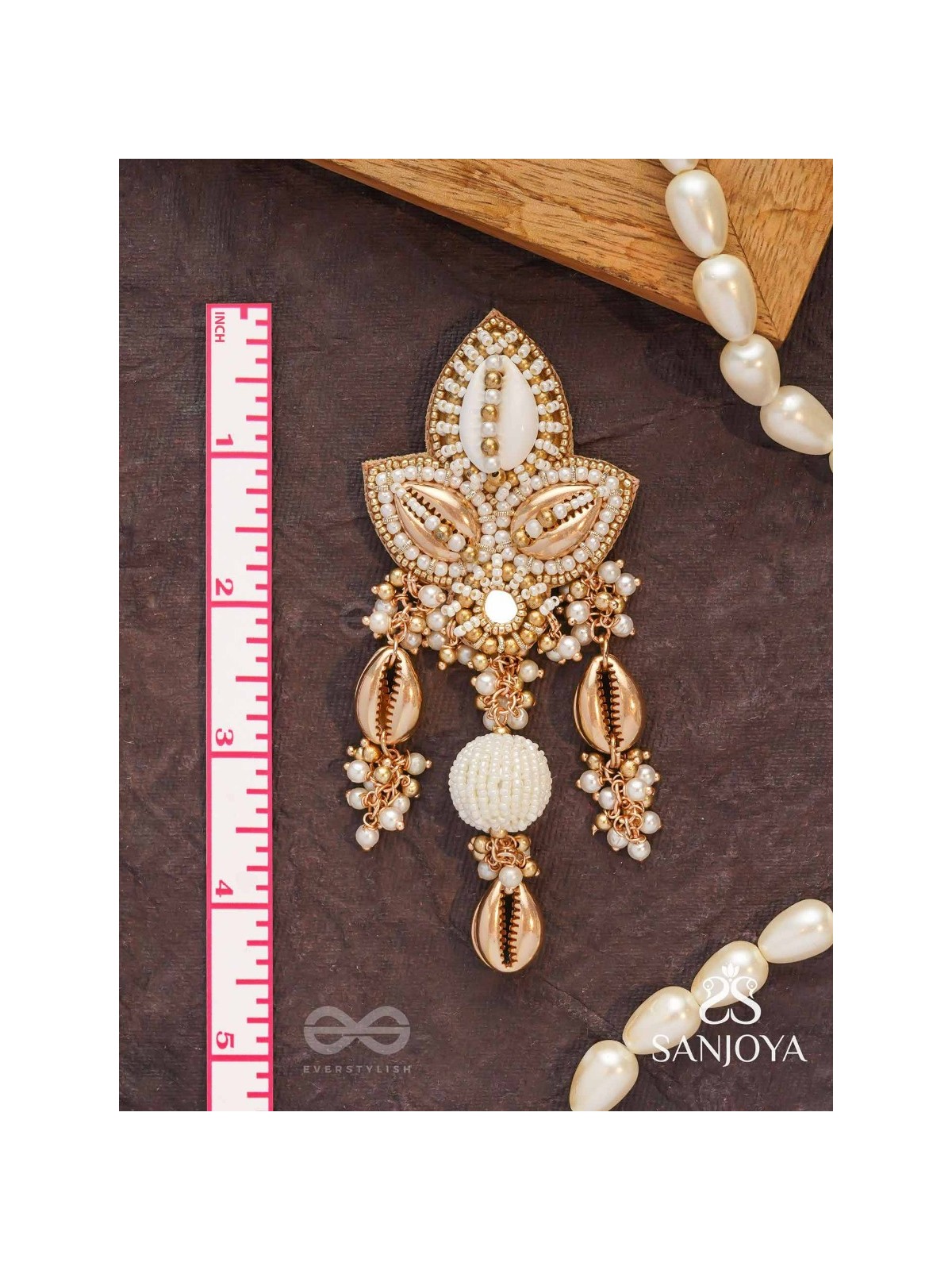 Pavi - Winter Wonderland - Beads And Shells Hand Embroidered Earrings