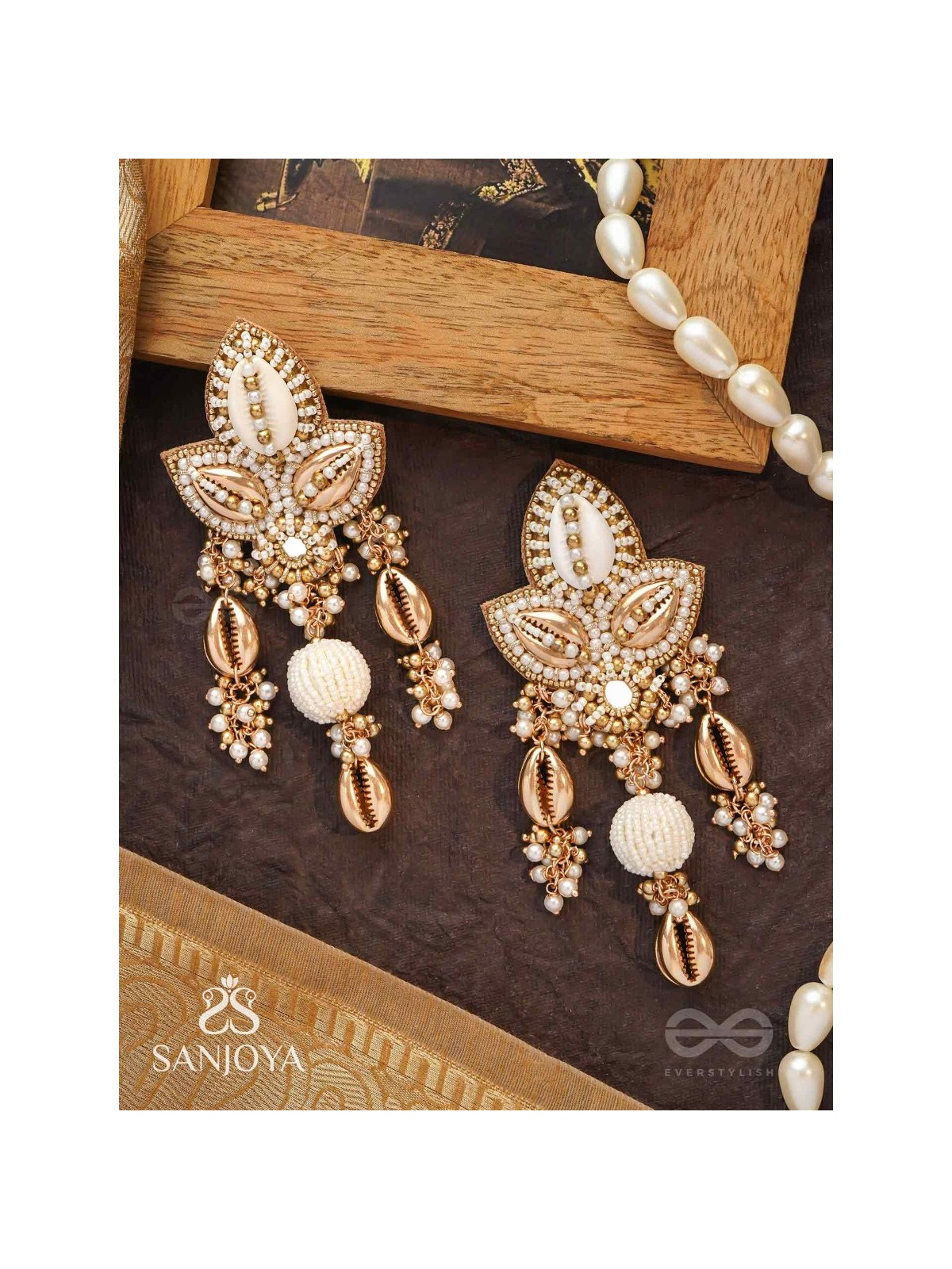 Pavi - Winter Wonderland - Beads And Shells Hand Embroidered Earrings