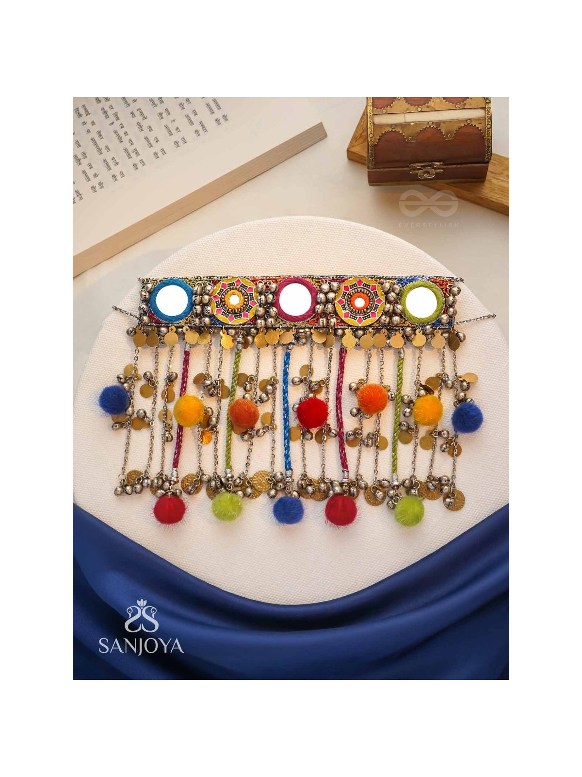 Varnaih - The Shades Of Life - Mirror, Beads And Coins Hand Embroidered Oxidised Neckpiece