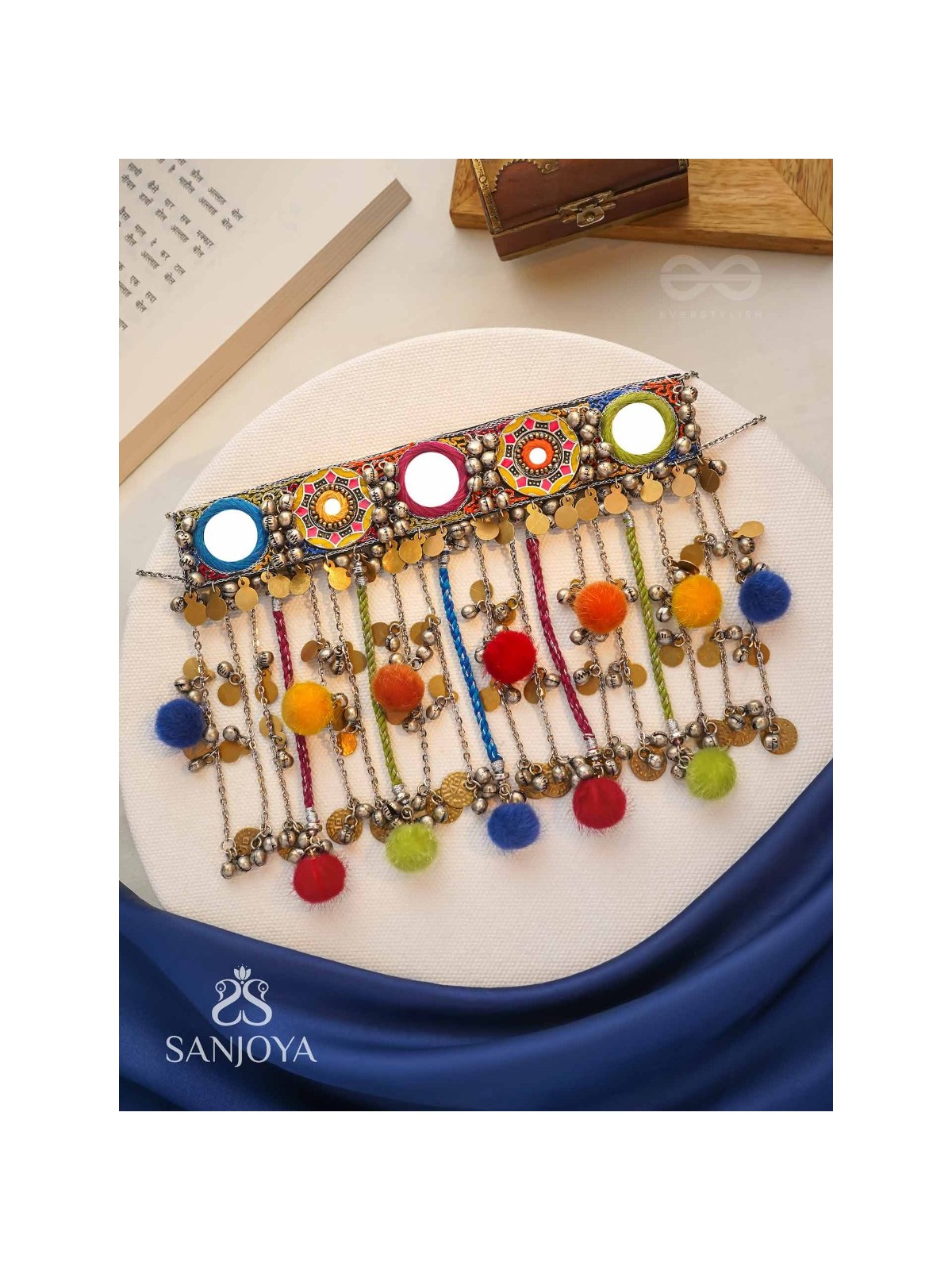 Varnaih - The Shades Of Life - Mirror, Beads And Coins Hand Embroidered Oxidised Neckpiece