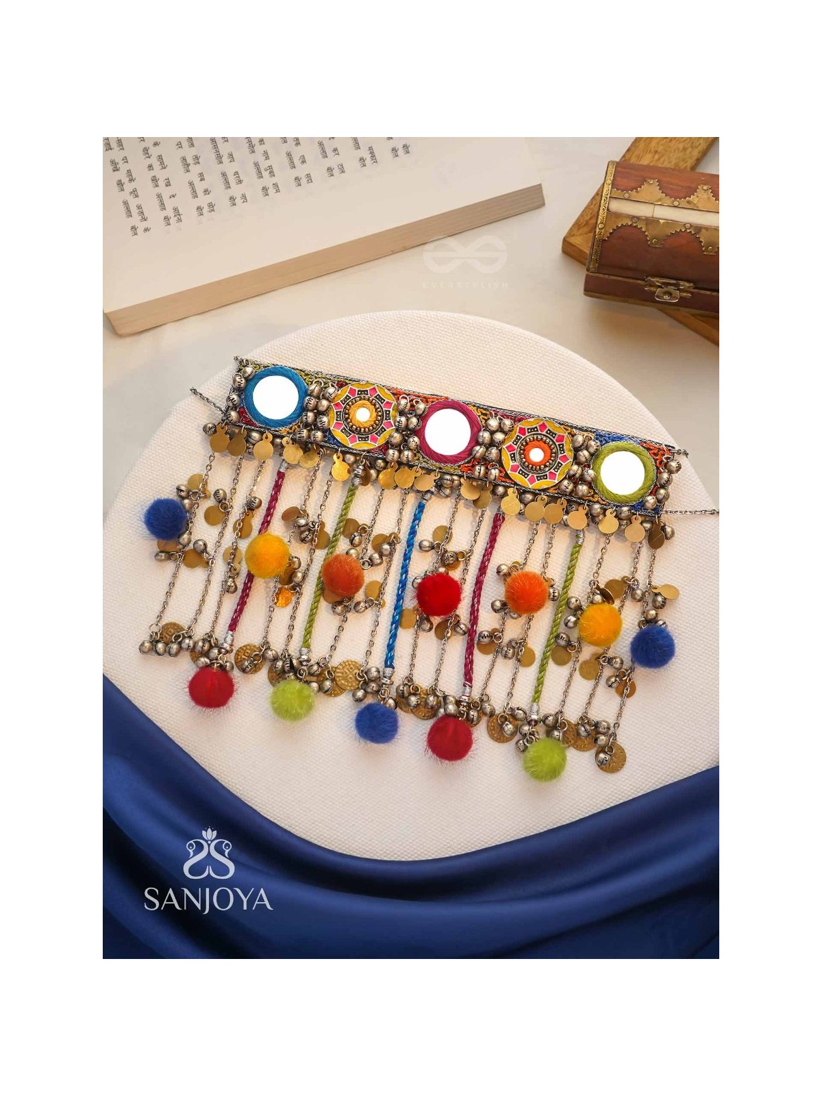 Varnaih - The Shades Of Life - Mirror, Beads And Coins Hand Embroidered Oxidised Neckpiece