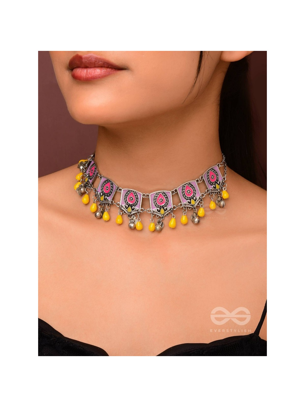 Blushing Marigold- Enamelled Oxidized Neckpiece