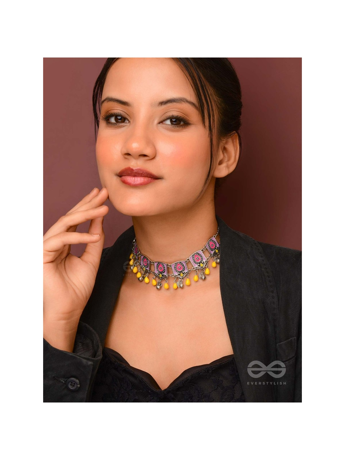 Blushing Marigold- Enamelled Oxidized Neckpiece