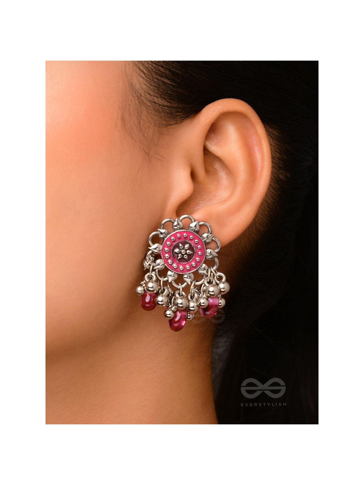 The Silver Talisman- Enamelled Oxidised Earrings