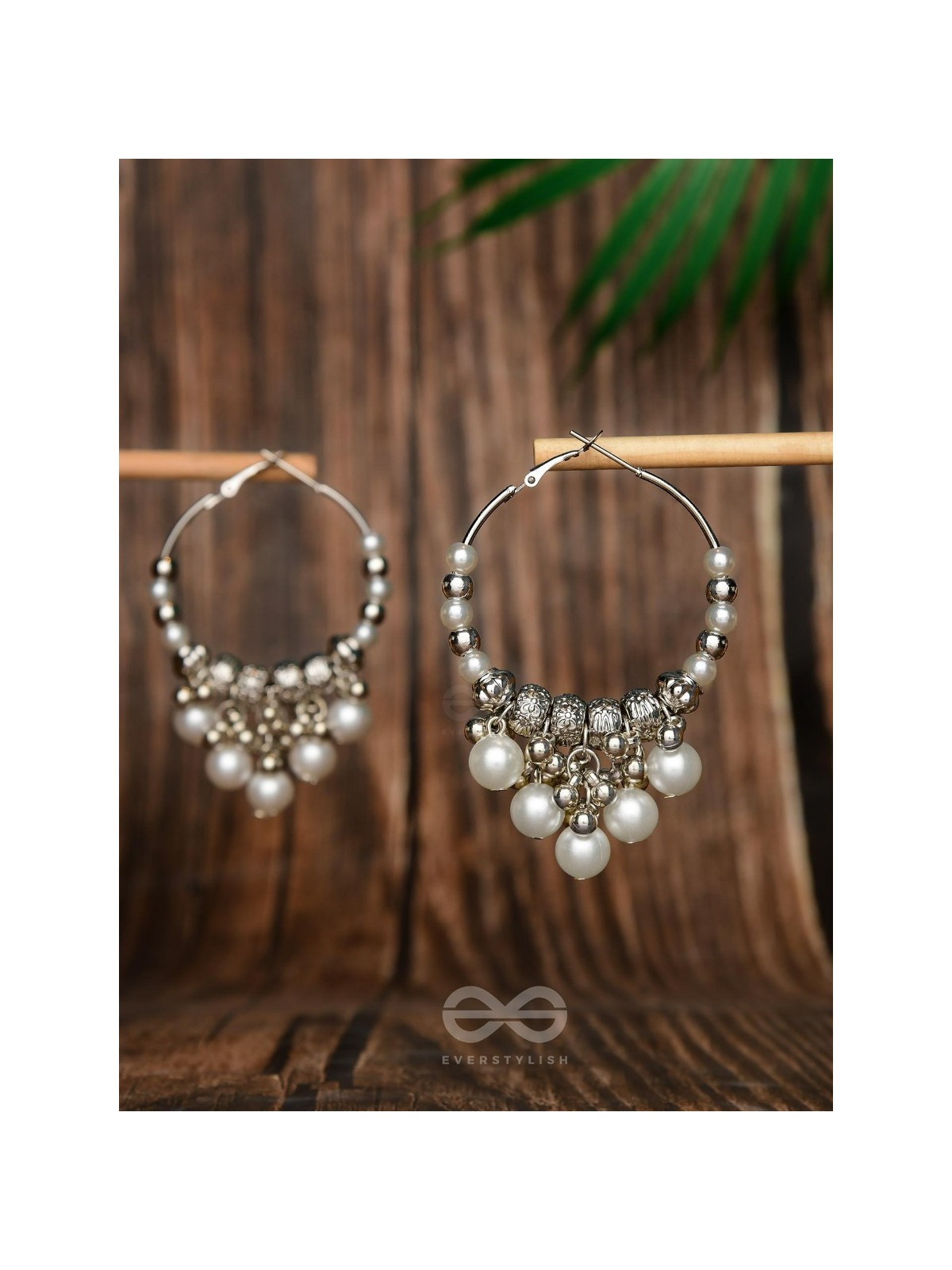 Stardust Pearl - Oxidized Pearl Hoop Earrings