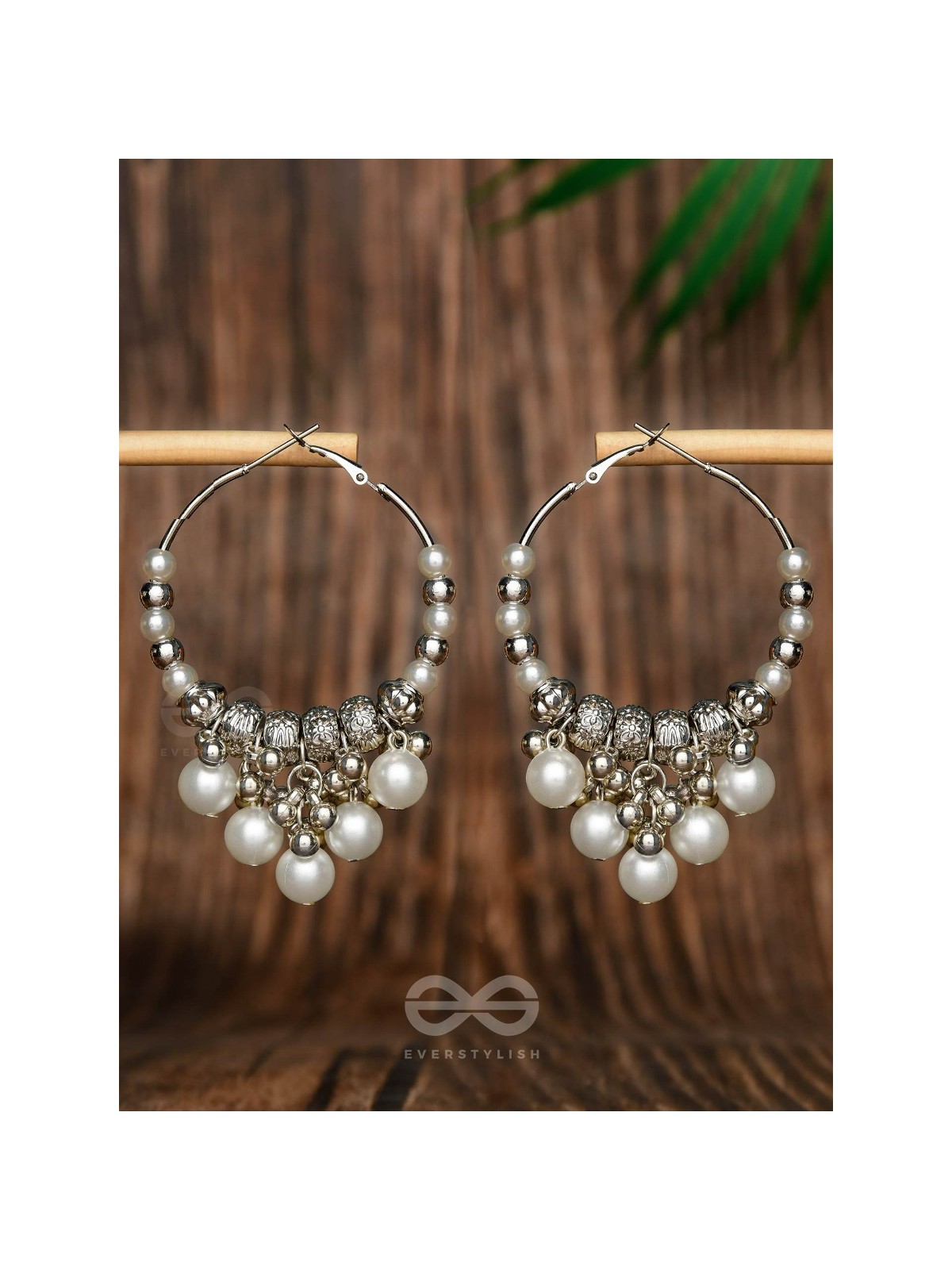 Stardust Pearl - Oxidized Pearl Hoop Earrings