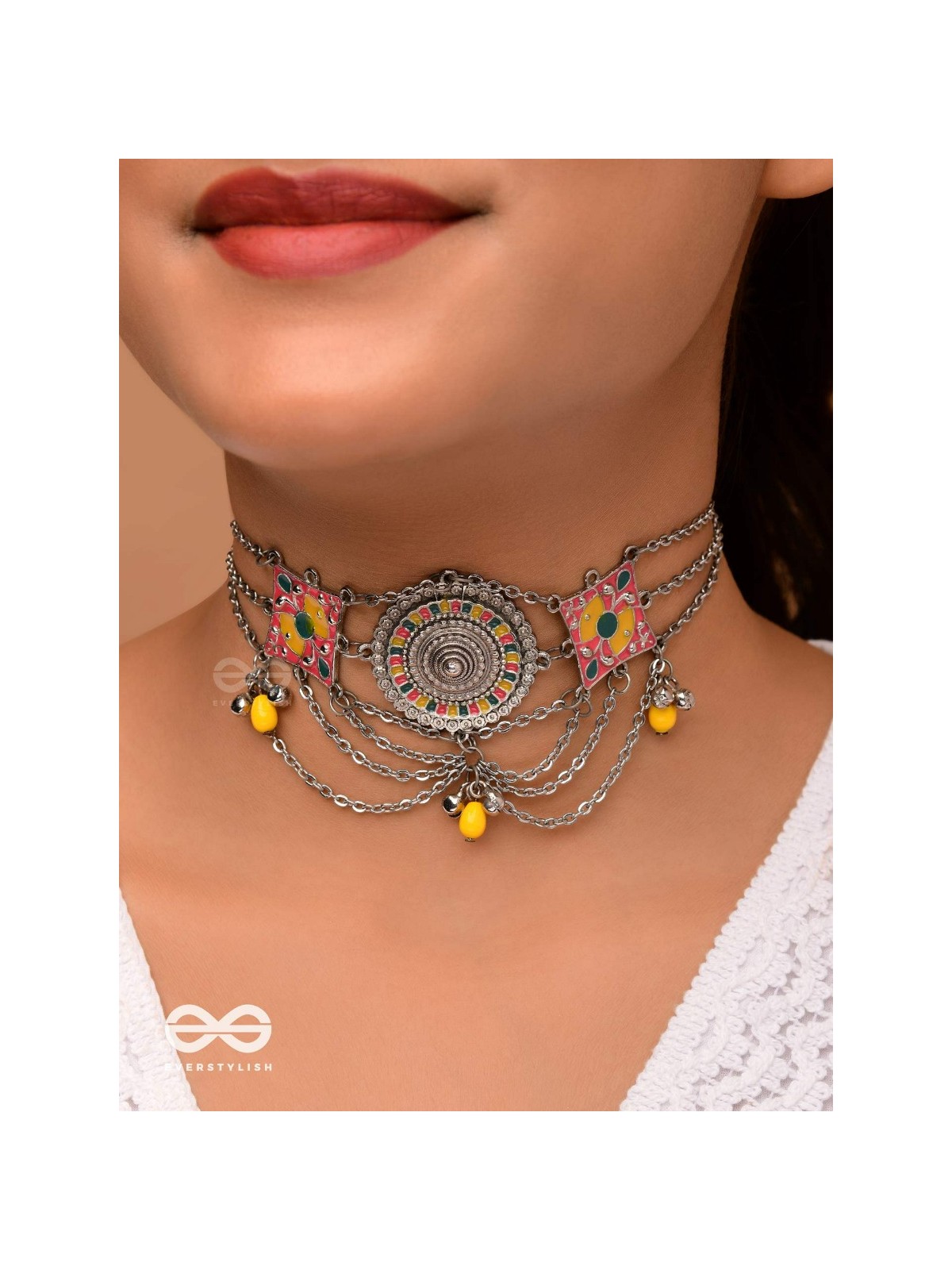 The Vibrant Splash- Enamelled Oxidised Neckpiece