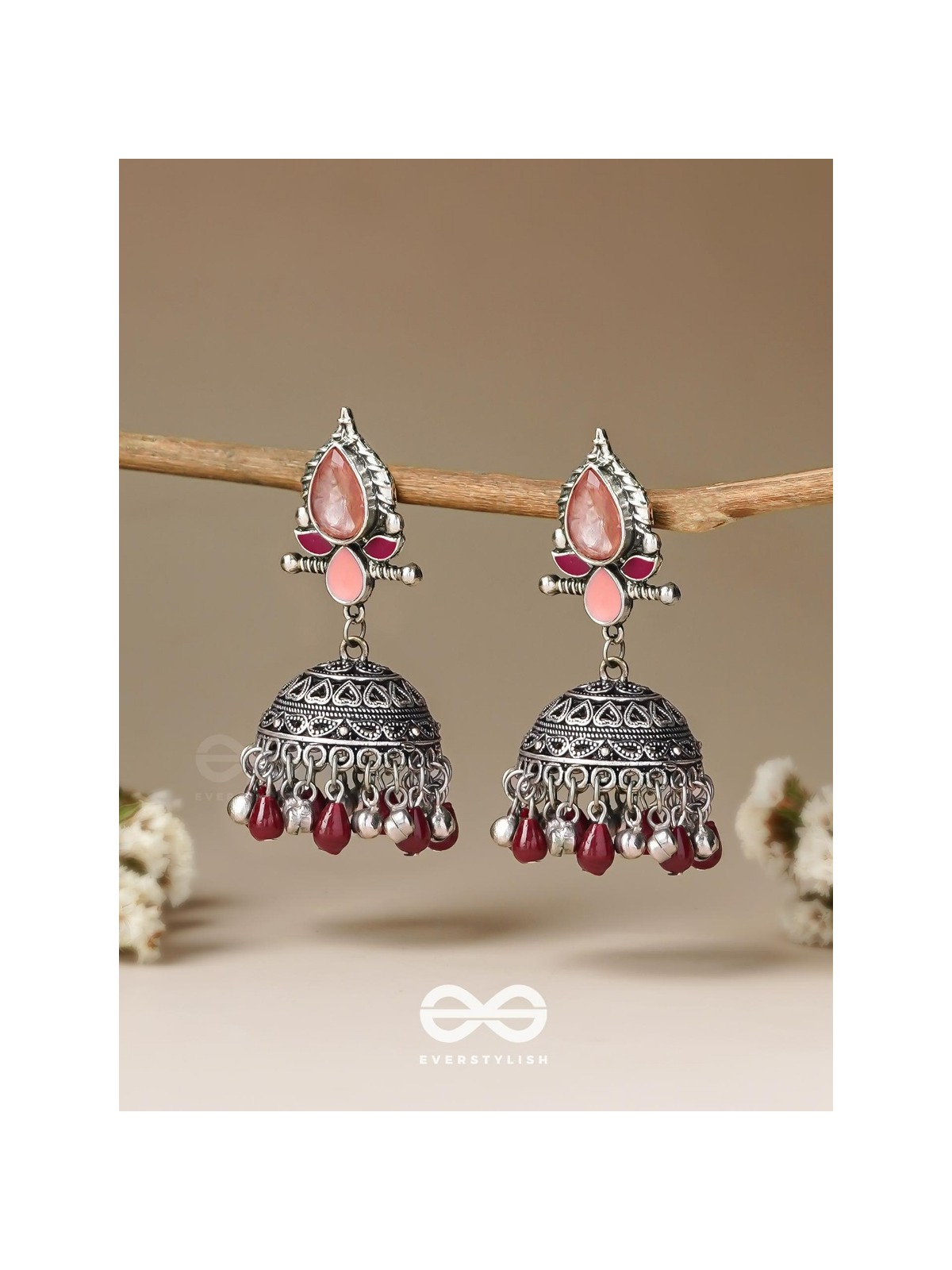 The Shades of Love - Enamelled Oxidised Jhumka Earrings