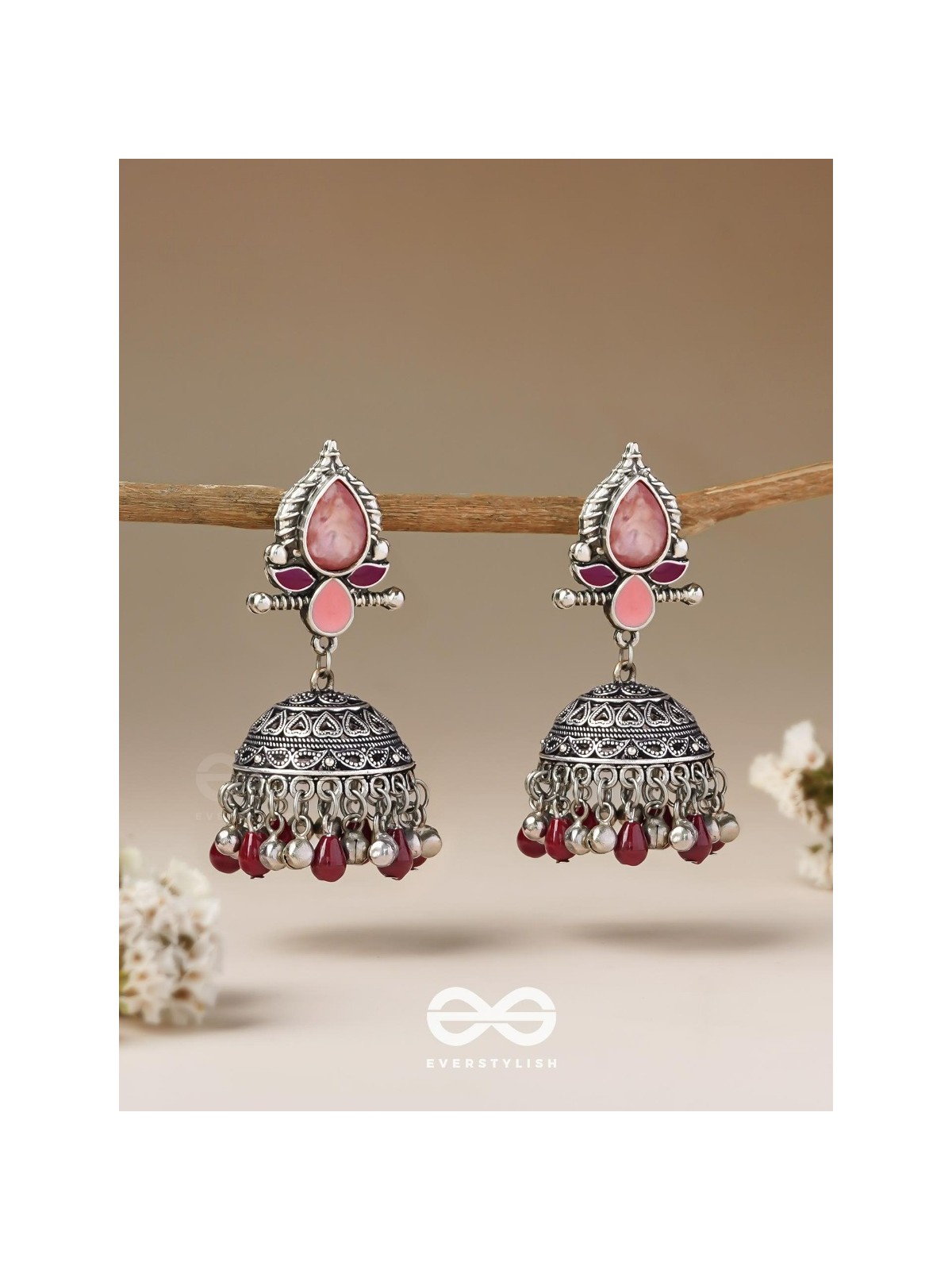 The Shades of Love - Enamelled Oxidised Jhumka Earrings