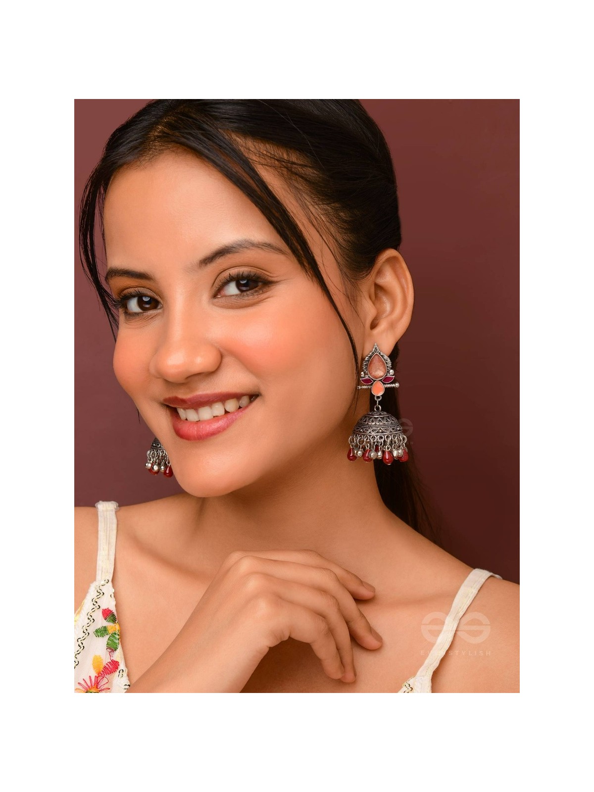 The Shades of Love - Enamelled Oxidised Jhumka Earrings