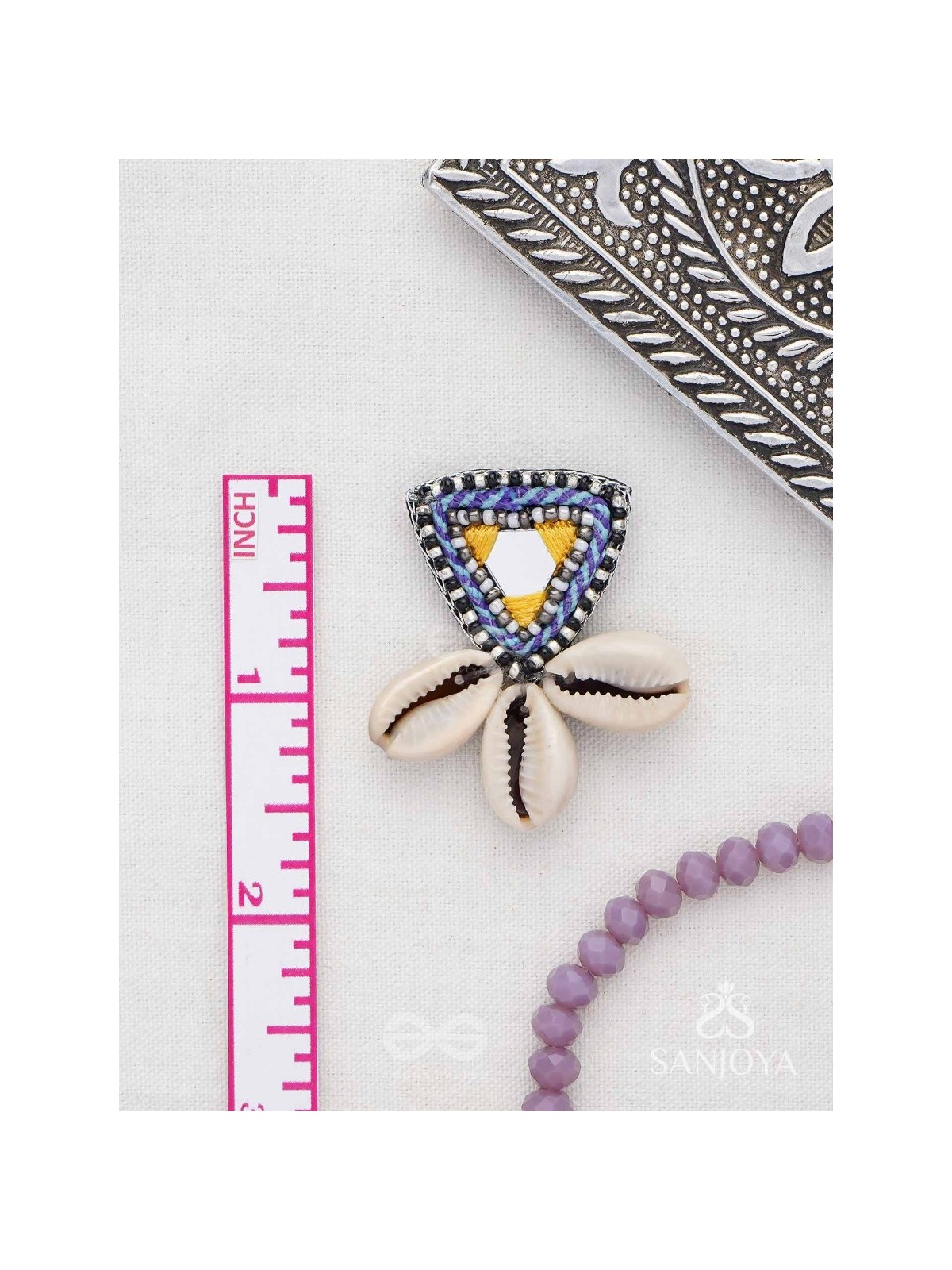 Kapardin - The Shells Trio - Mirror, Resham And Shells Hand Embroidered Earrings