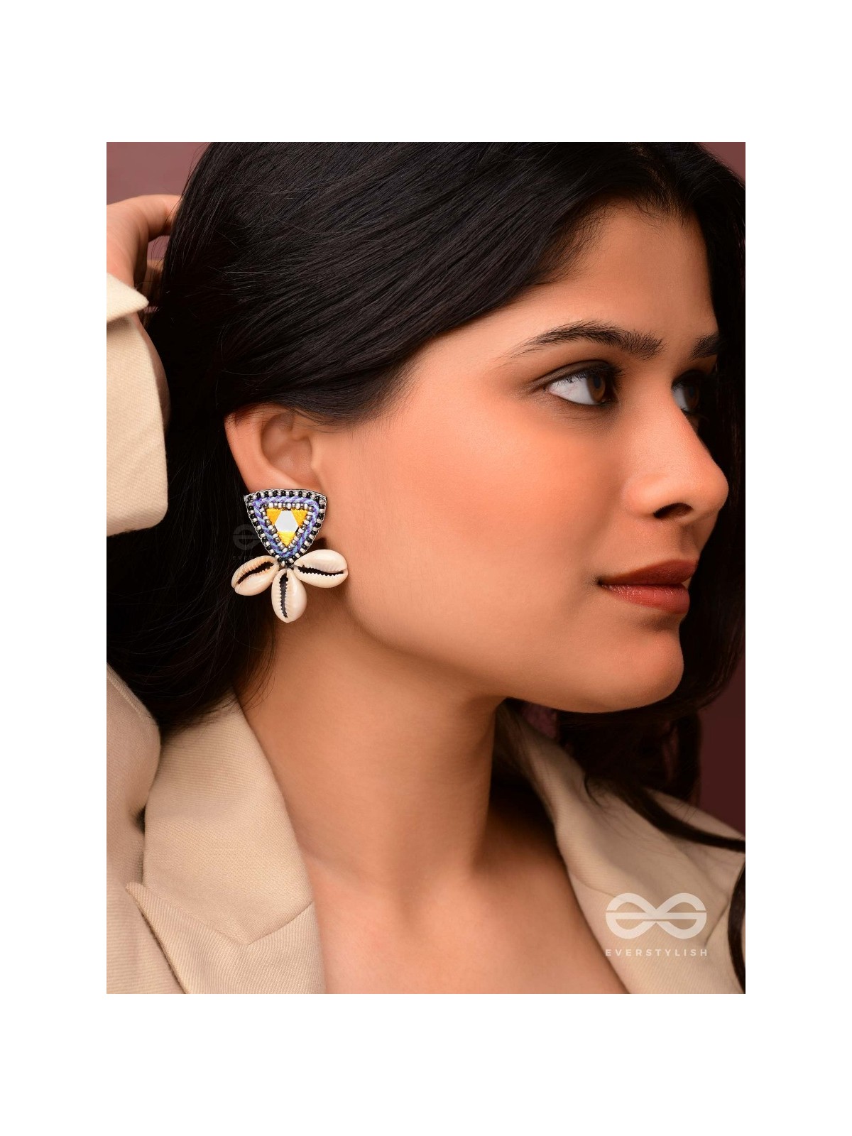 Kapardin - The Shells Trio - Mirror, Resham And Shells Hand Embroidered Earrings