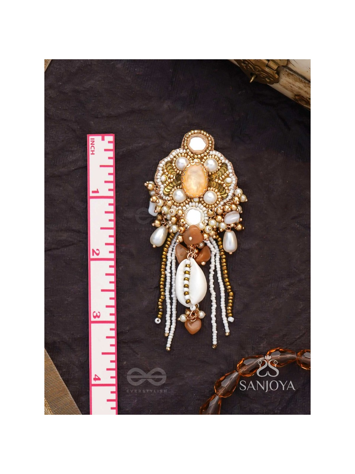 Aadhararoop - Ornament Of Enchantress- Shells, Beads And Pearl Drops Hand Embroidered Earrings