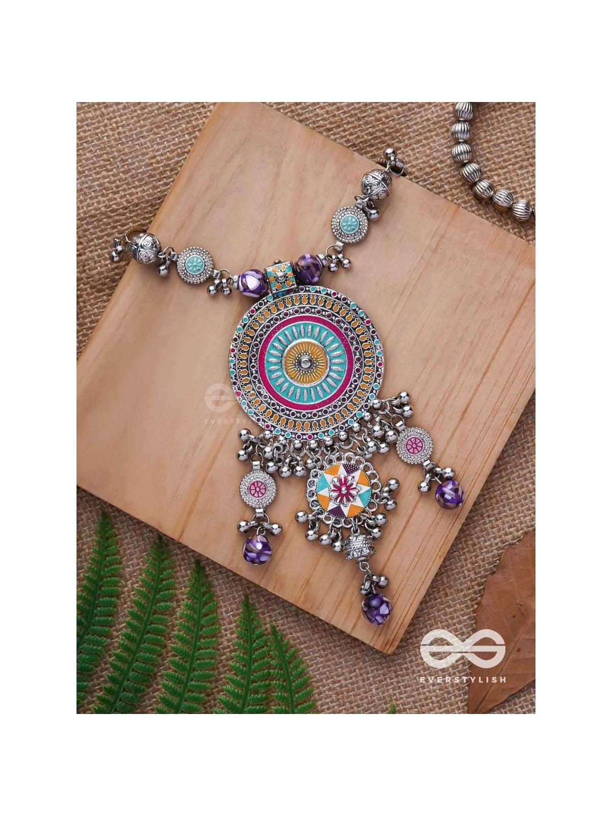 The Hypnotising Circles- Enamelled Oxidised Neckpiece