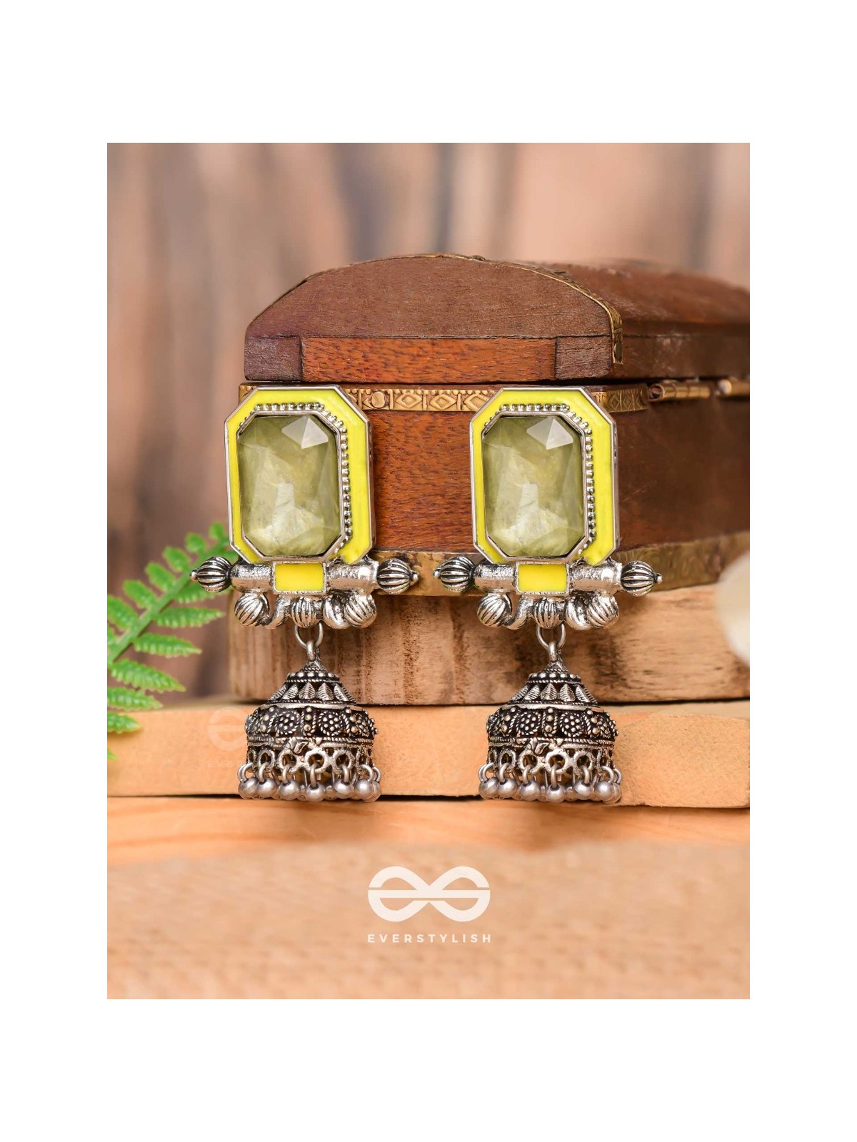 The Green Dahlia - Enamelled Oxidised Jhumka Earrings