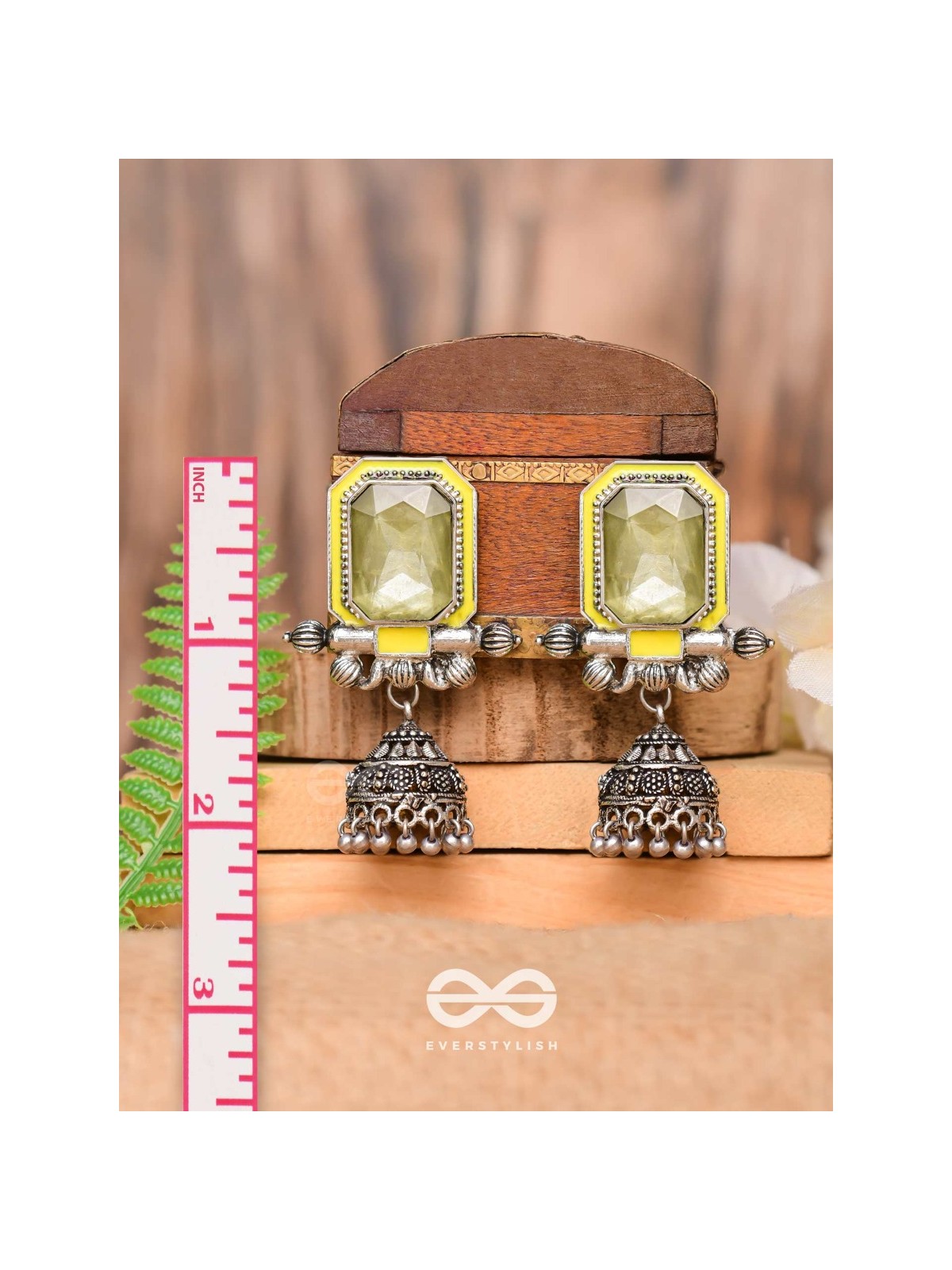 The Green Dahlia - Enamelled Oxidised Jhumka Earrings