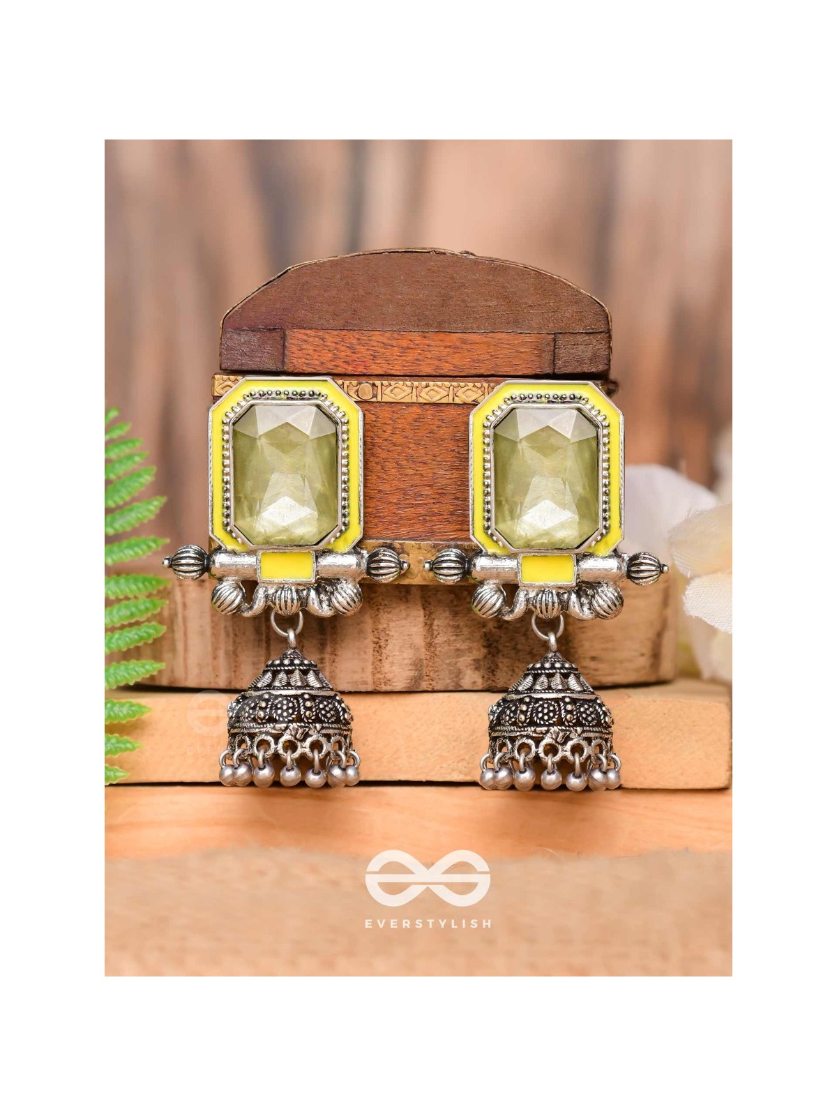 The Green Dahlia - Enamelled Oxidised Jhumka Earrings