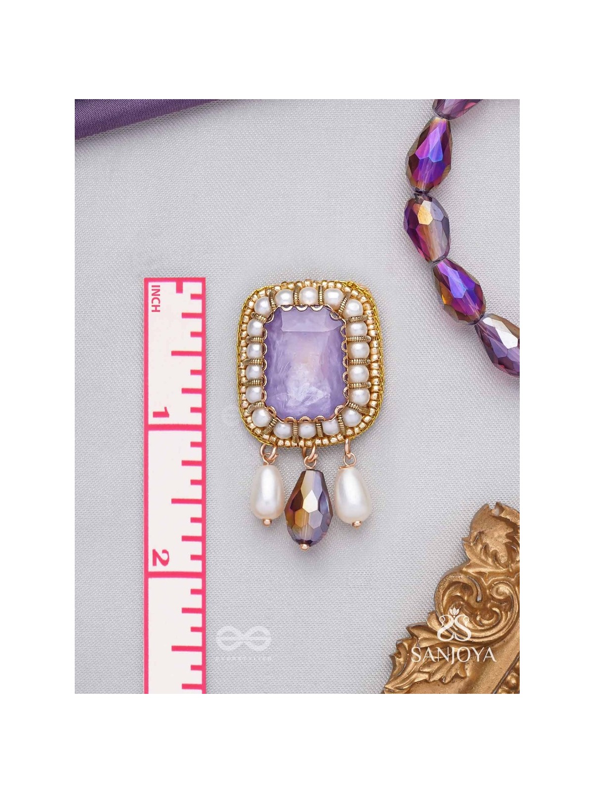 Dhumraruk - The Lavender Love- Stone, Beads, Glass And Pearl Drops Hand Embroidered Earrings