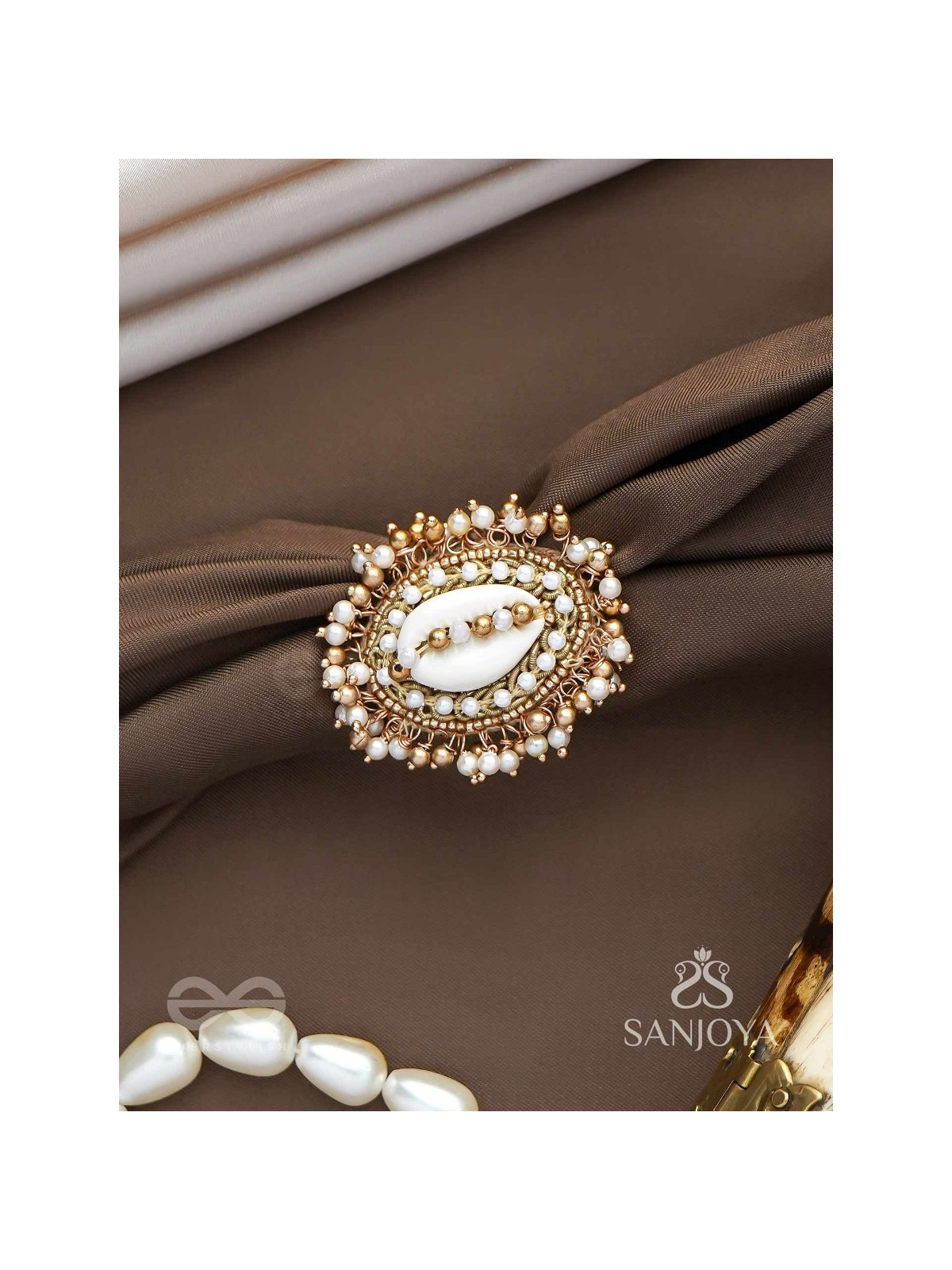 Haimana - The Shell Haven - Beads And Shell Hand Embroidered Ring