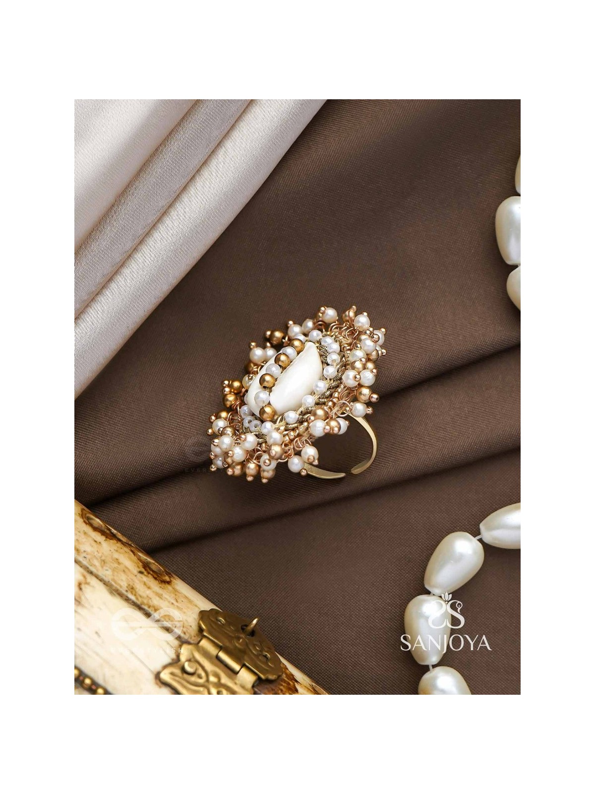 Haimana - The Shell Haven - Beads And Shell Hand Embroidered Ring