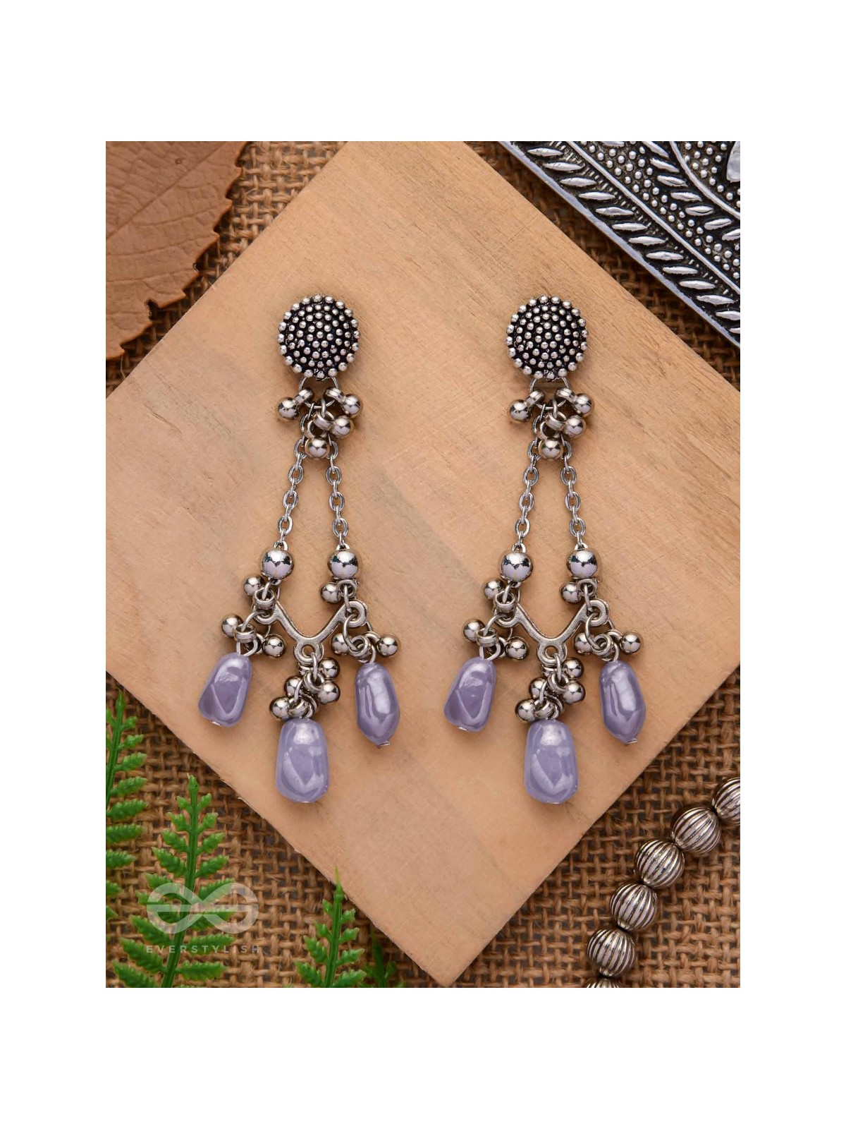 The Lilac Craze- Glass Drops Oxidised Earrings