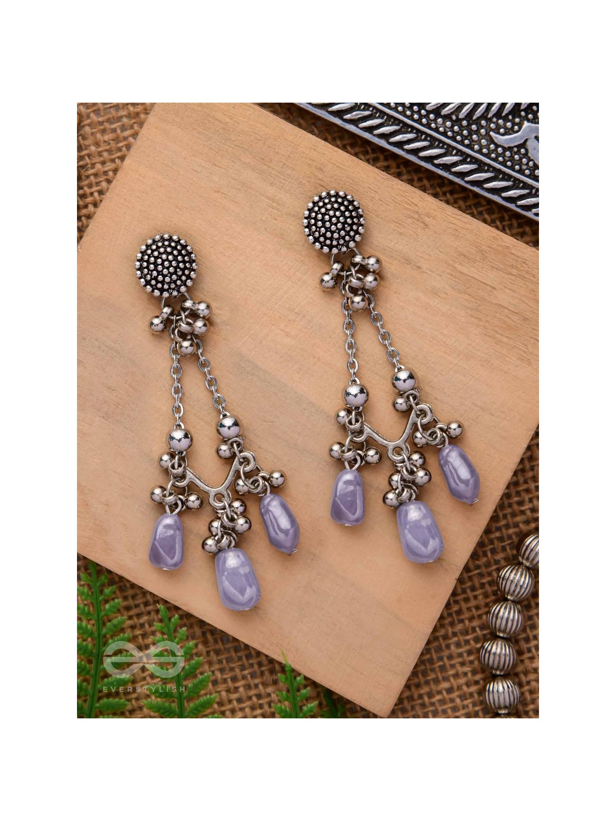 The Lilac Craze- Glass Drops Oxidised Earrings