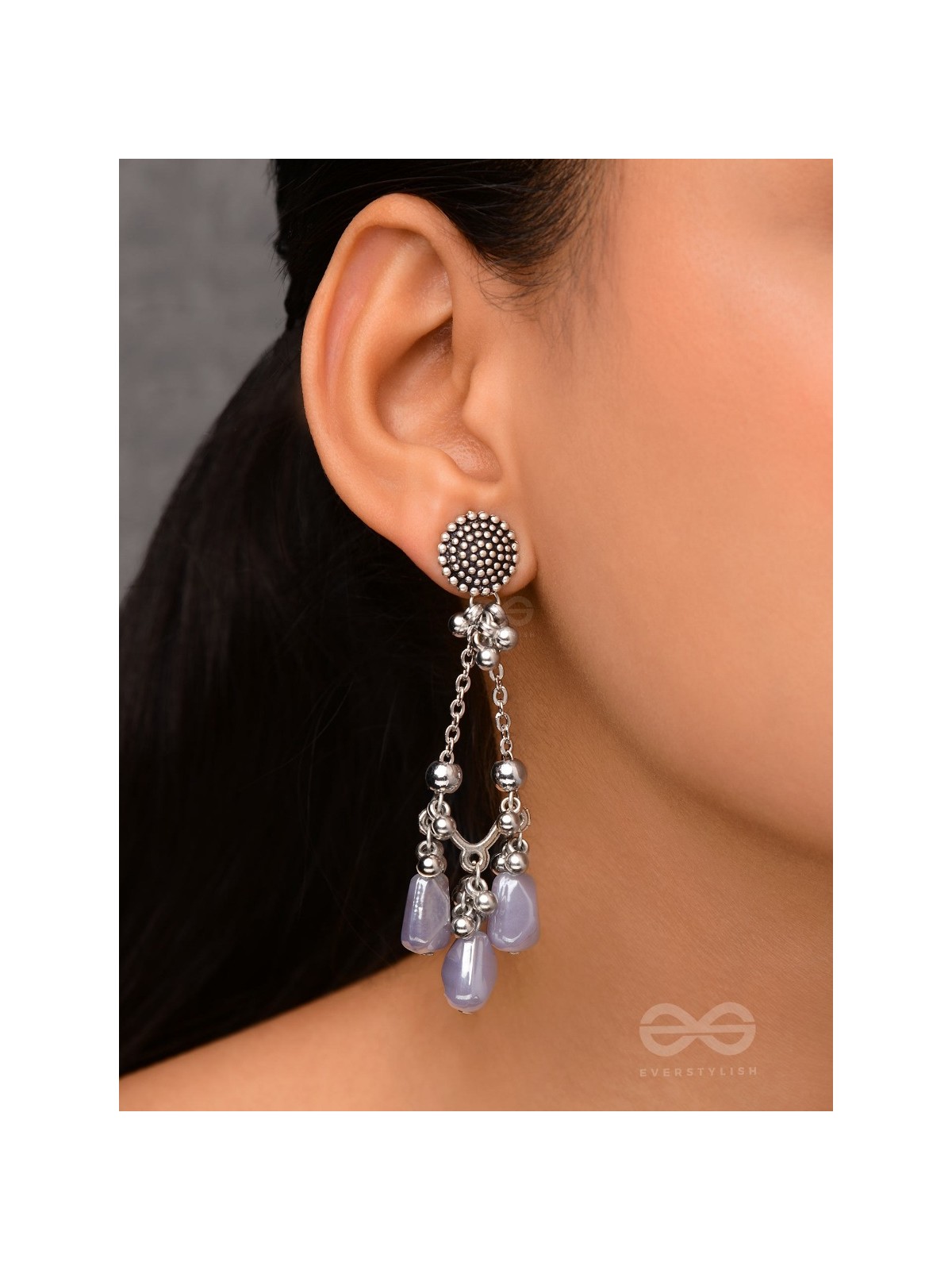 The Lilac Craze- Glass Drops Oxidised Earrings