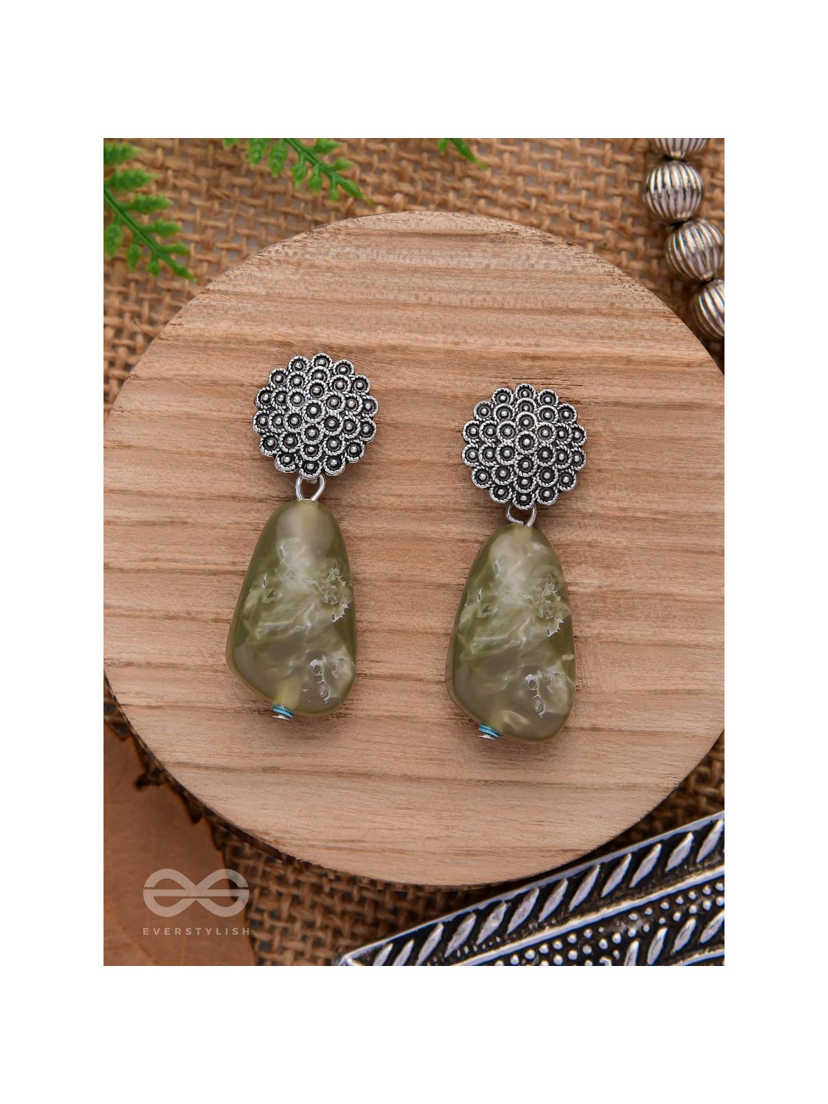 The Greenland Mist- Stone Oxidised Earrings
