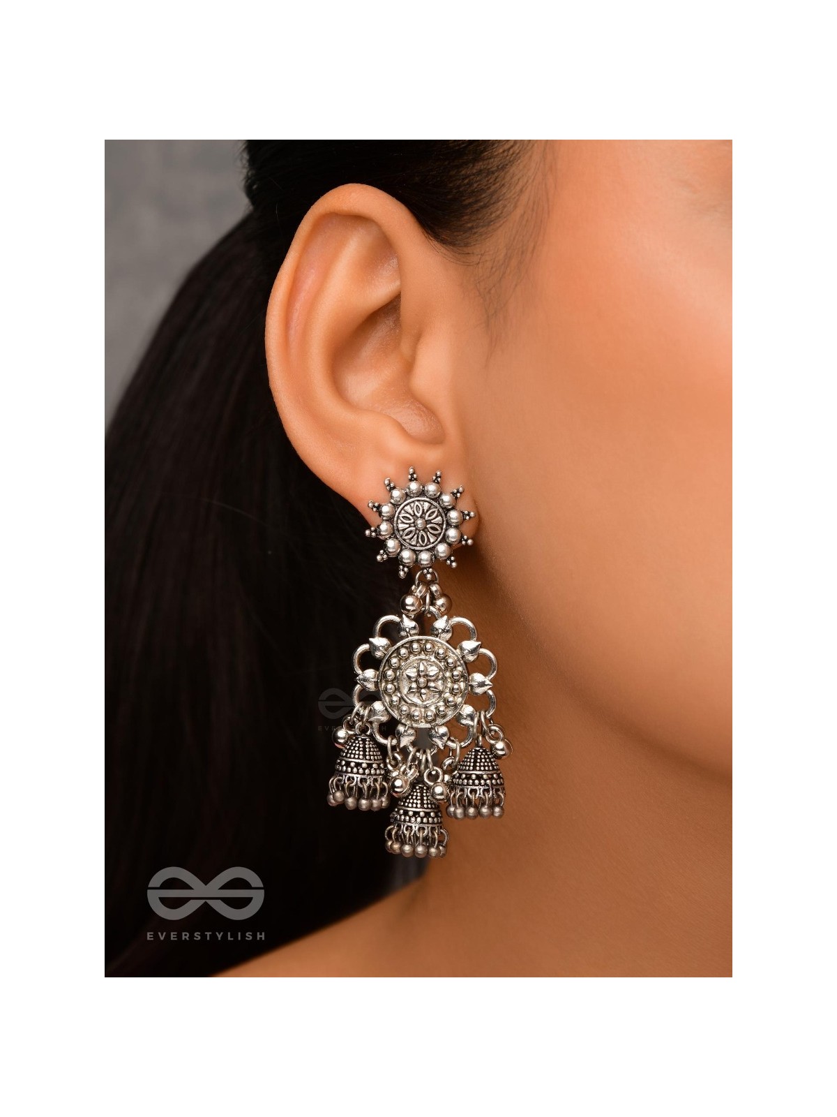 The Moon Flower- Oxidised Earrings