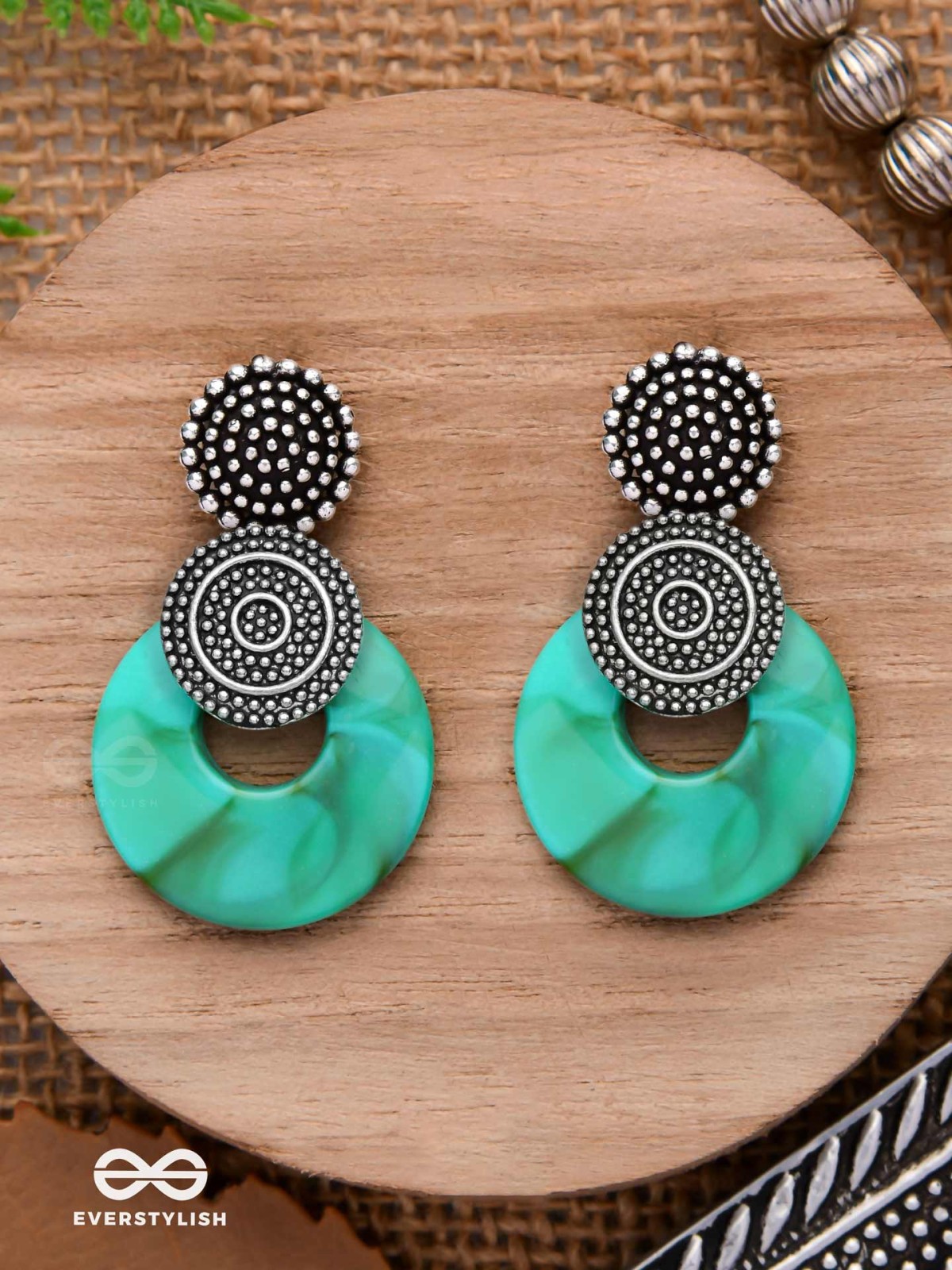 The Teal Twirls- Oxidised Earrings