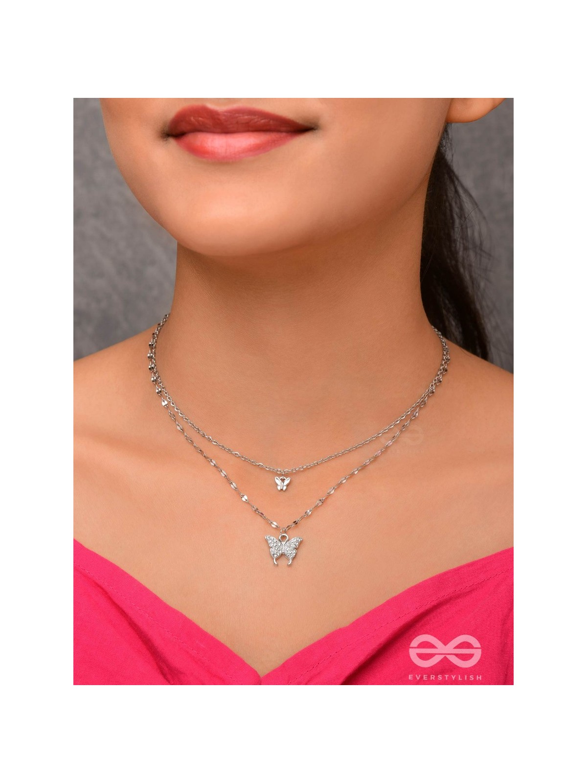 Flutterby Fantasy - Multilayered Silver Necklace With Anti-Tarnish Coating