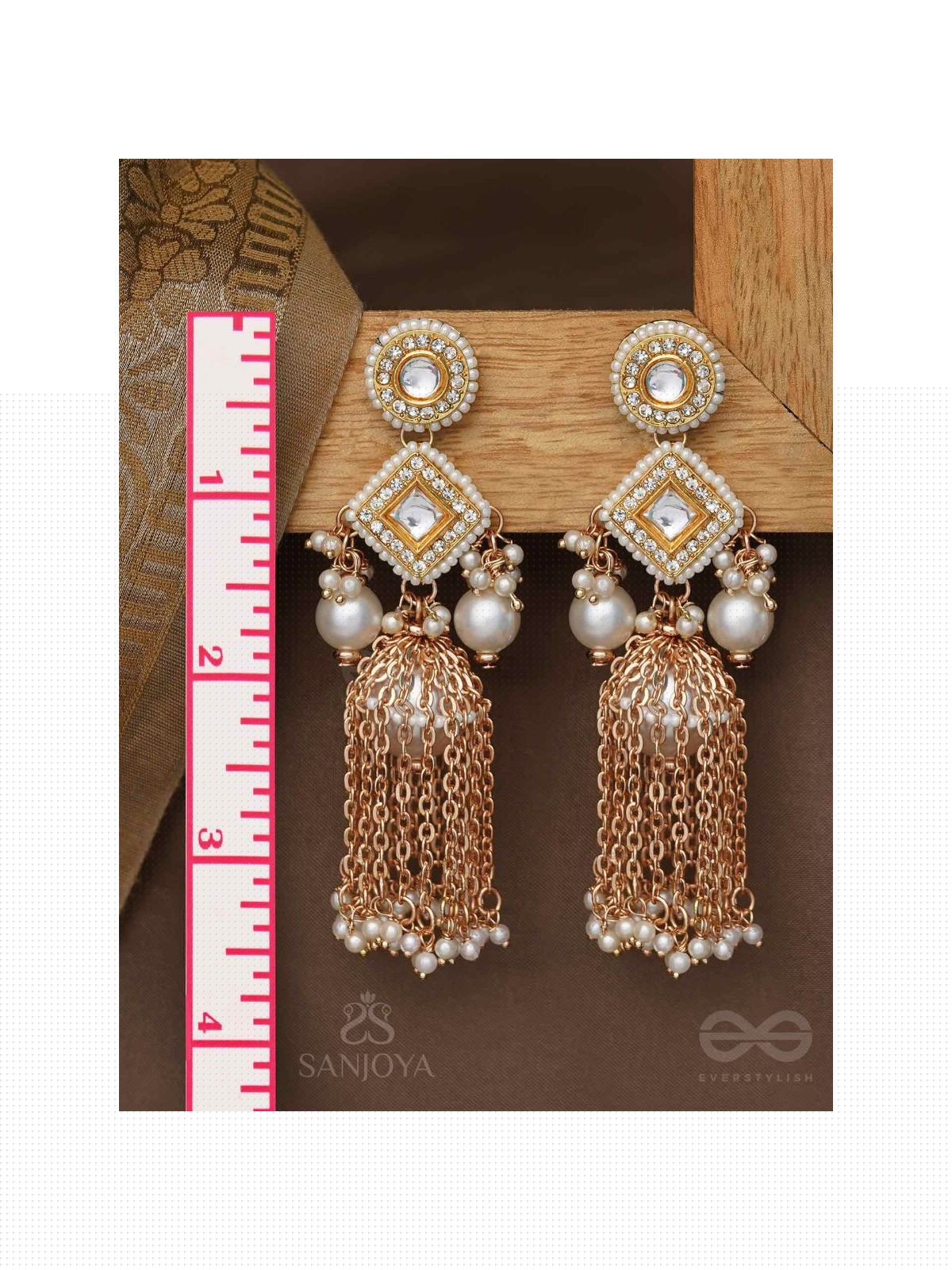 Tolaka - Seashell Mirage - Beads, Kundan And Polki Finished Hand Embroidered Earrings