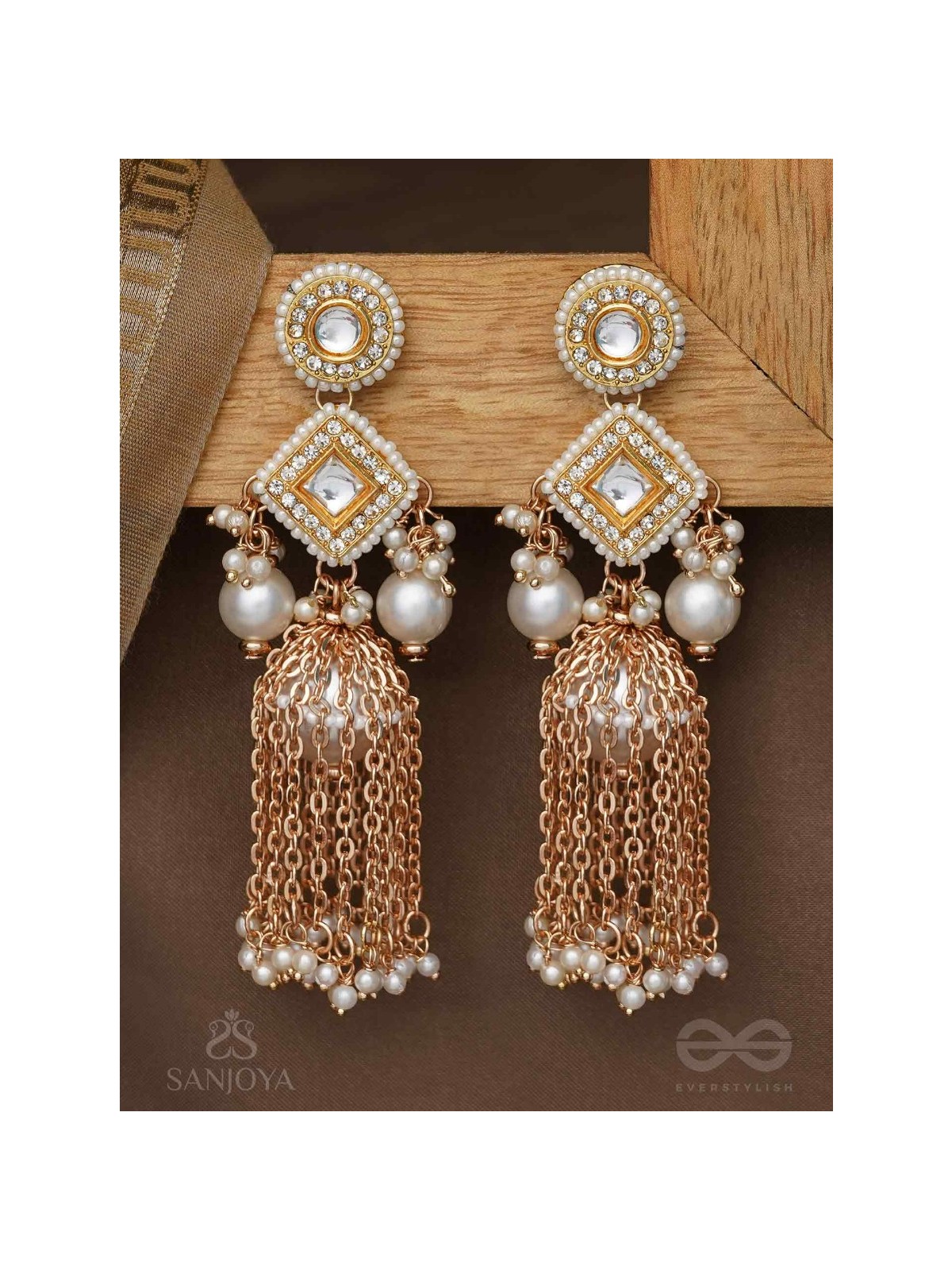 Tolaka - Seashell Mirage - Beads, Kundan And Polki Finished Hand Embroidered Earrings