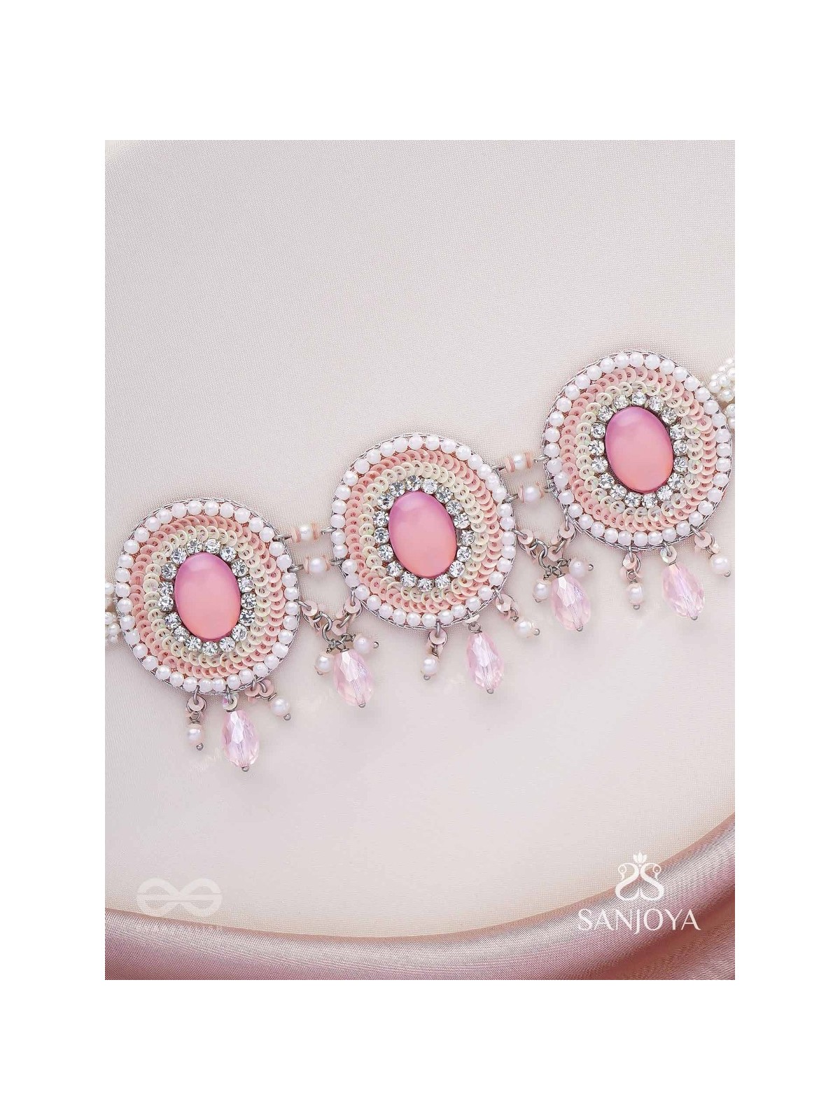 Nishru - Life In Spring - Stones, Glass Drops And Beads Hand Embroidered Neckpiece