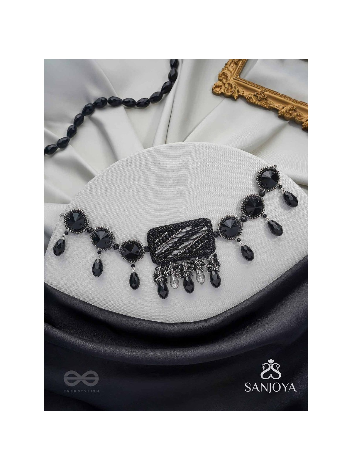 Anjyeta - Starry Nights - Beads, Cutdana And Glass Drops Hand Embroidered Neckpiece