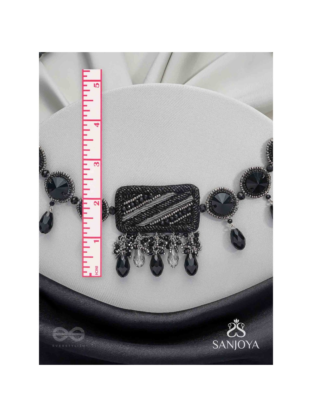 Anjyeta - Starry Nights - Beads, Cutdana And Glass Drops Hand Embroidered Neckpiece