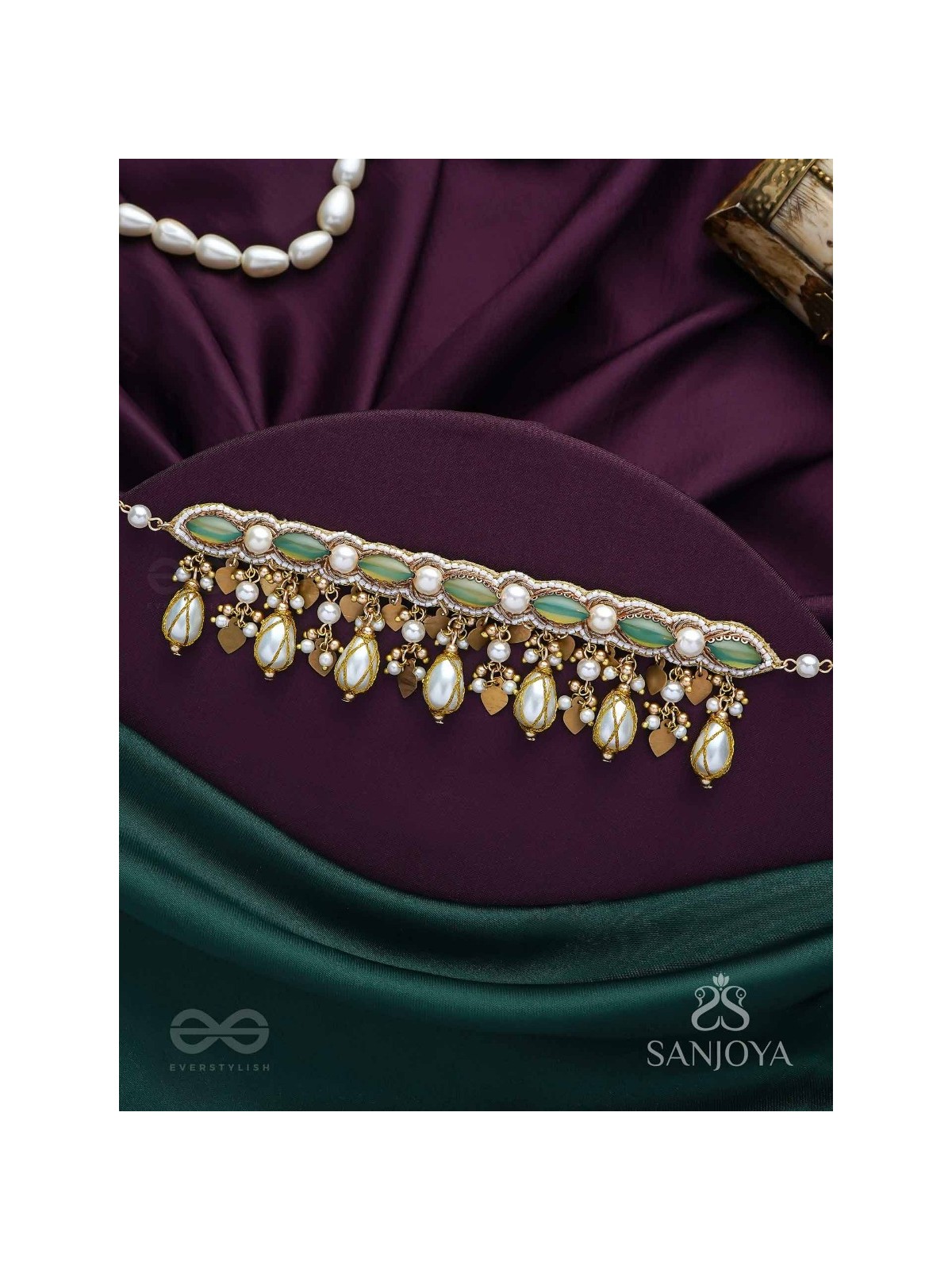 Haridvarna - Gilded Meadow Finery - Pearls, Stones And Beads Hand Embroidered Neckpiece