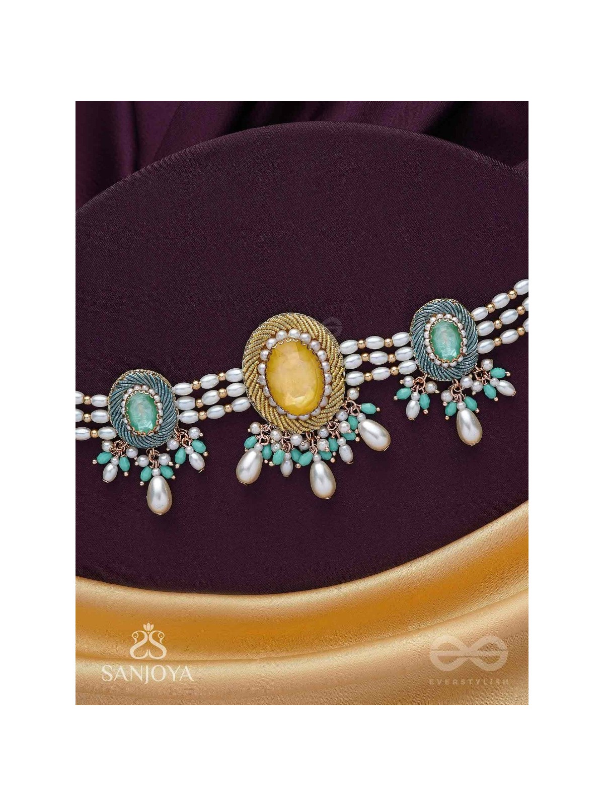 Divitmat - The Heavenly Skies - Stone And Beads Hand Embroidered Neckpiece