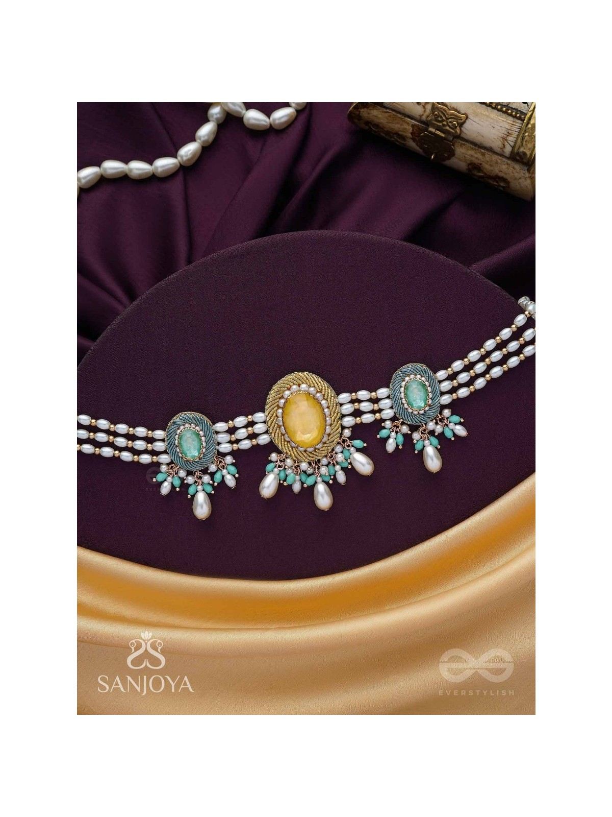 Divitmat - The Heavenly Skies - Stone And Beads Hand Embroidered Neckpiece