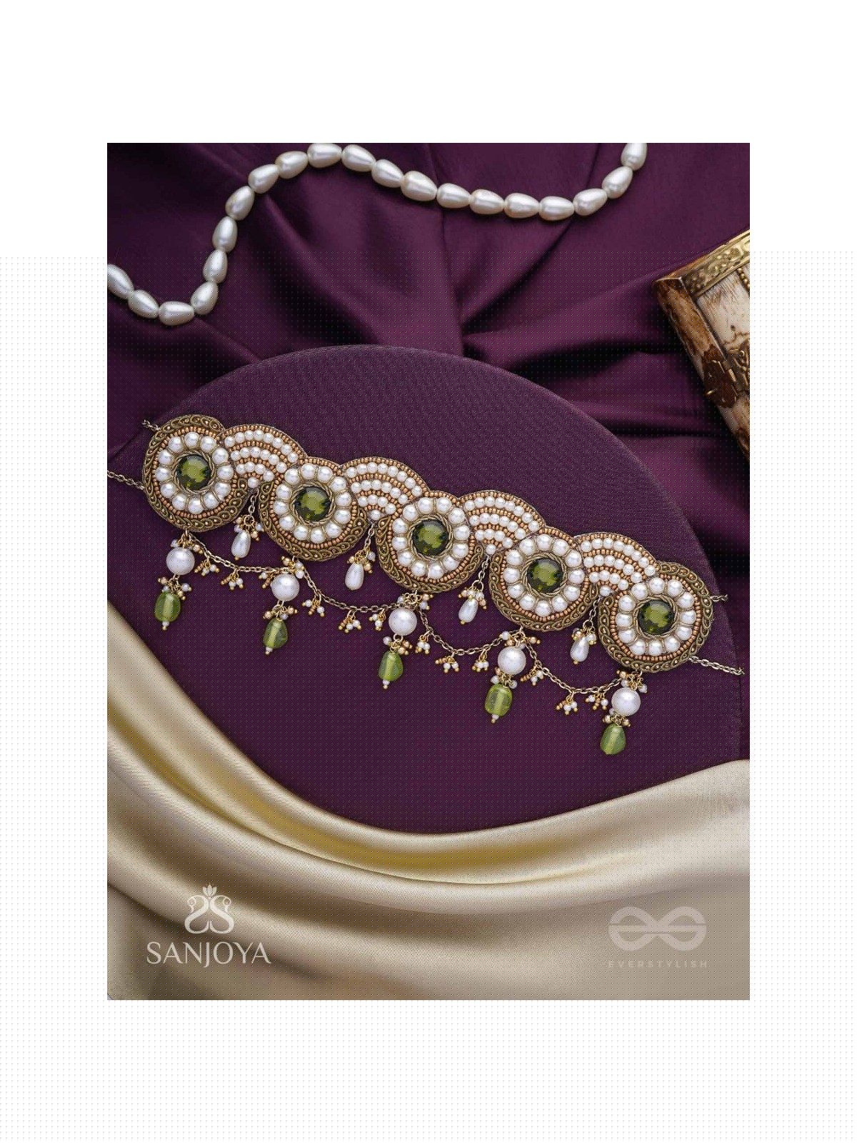 Pradavya - The Goddess Glamour - Stones, Beads And Pearls Hand Embroidered Neckpiece