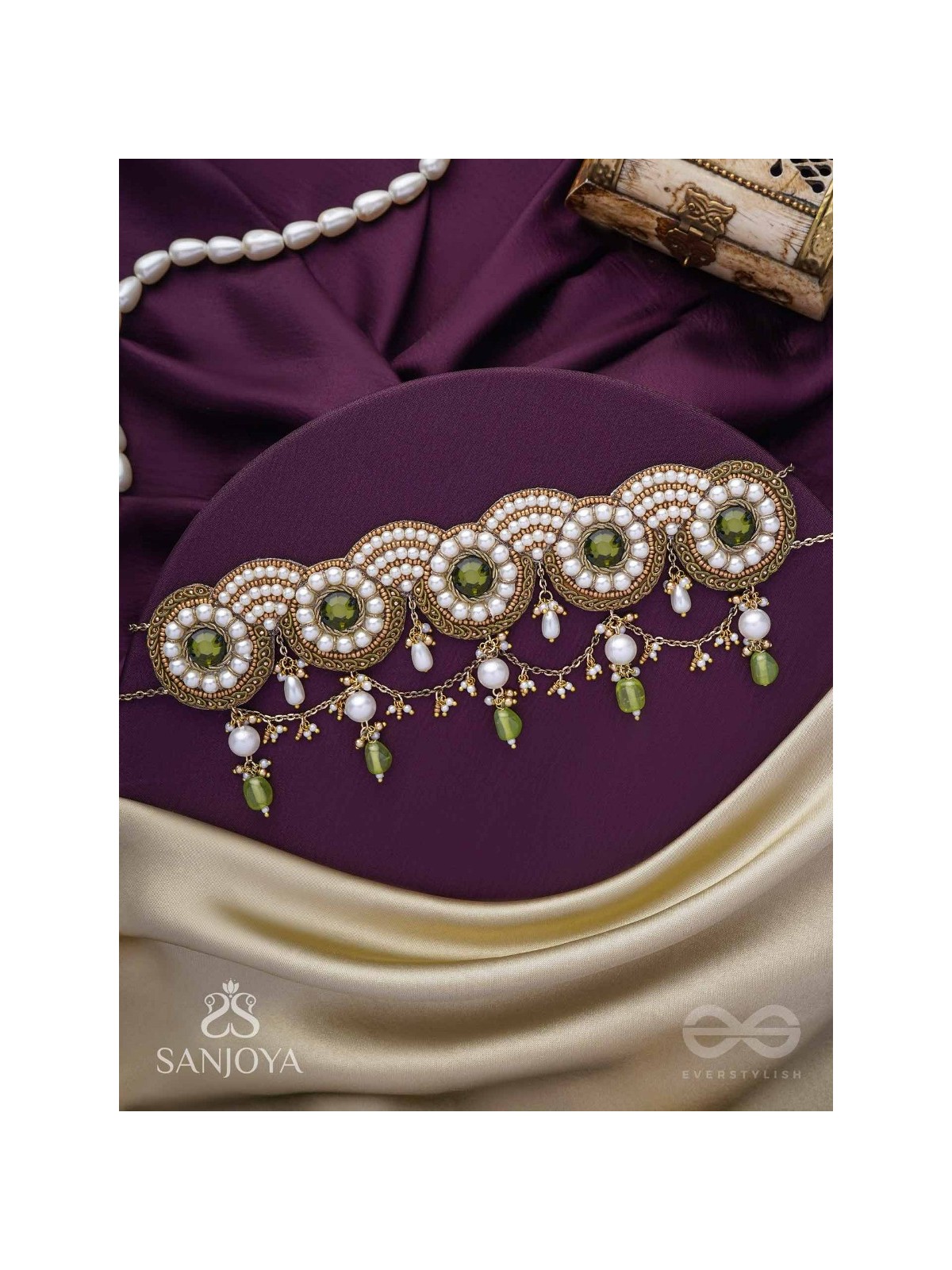 Pradavya - The Goddess Glamour - Stones, Beads And Pearls Hand Embroidered Neckpiece