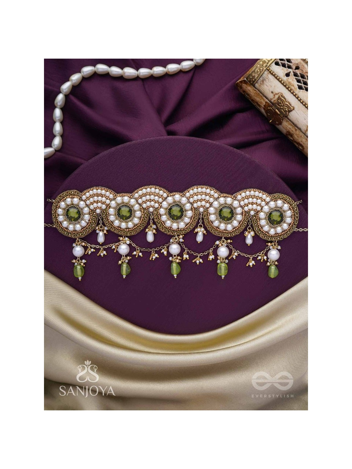 Pradavya - The Goddess Glamour - Stones, Beads And Pearls Hand Embroidered Neckpiece