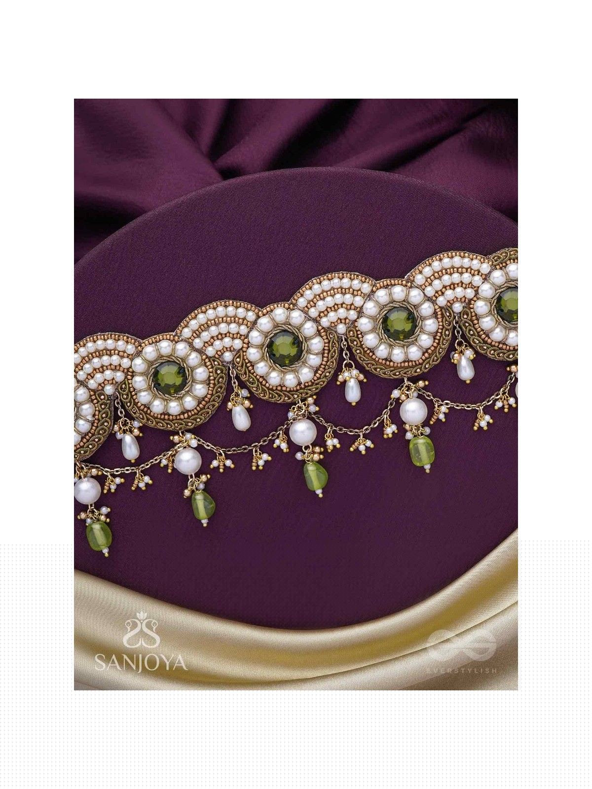 Pradavya - The Goddess Glamour - Stones, Beads And Pearls Hand Embroidered Neckpiece