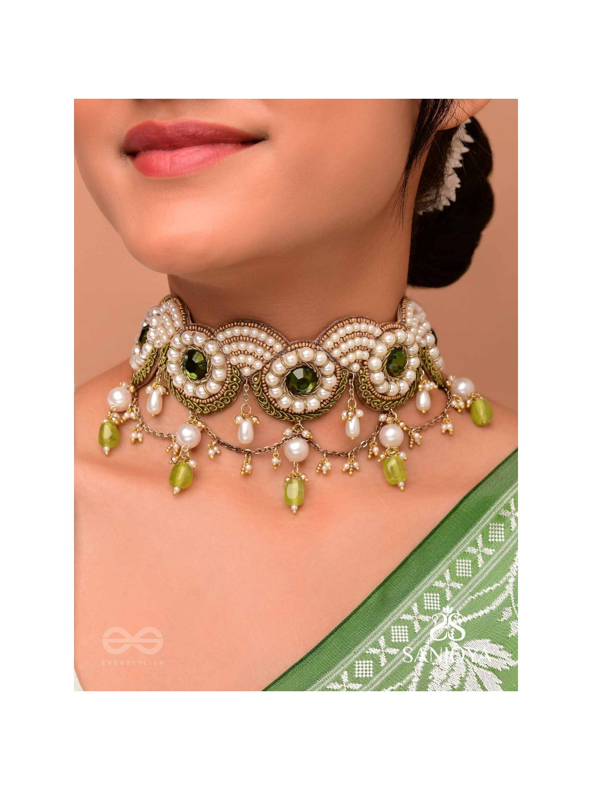 Pradavya - The Goddess Glamour - Stones, Beads And Pearls Hand Embroidered Neckpiece