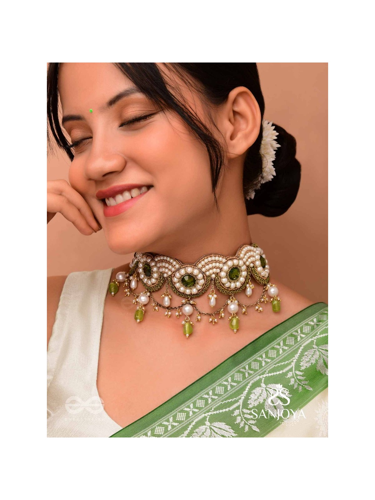 Pradavya - The Goddess Glamour - Stones, Beads And Pearls Hand Embroidered Neckpiece